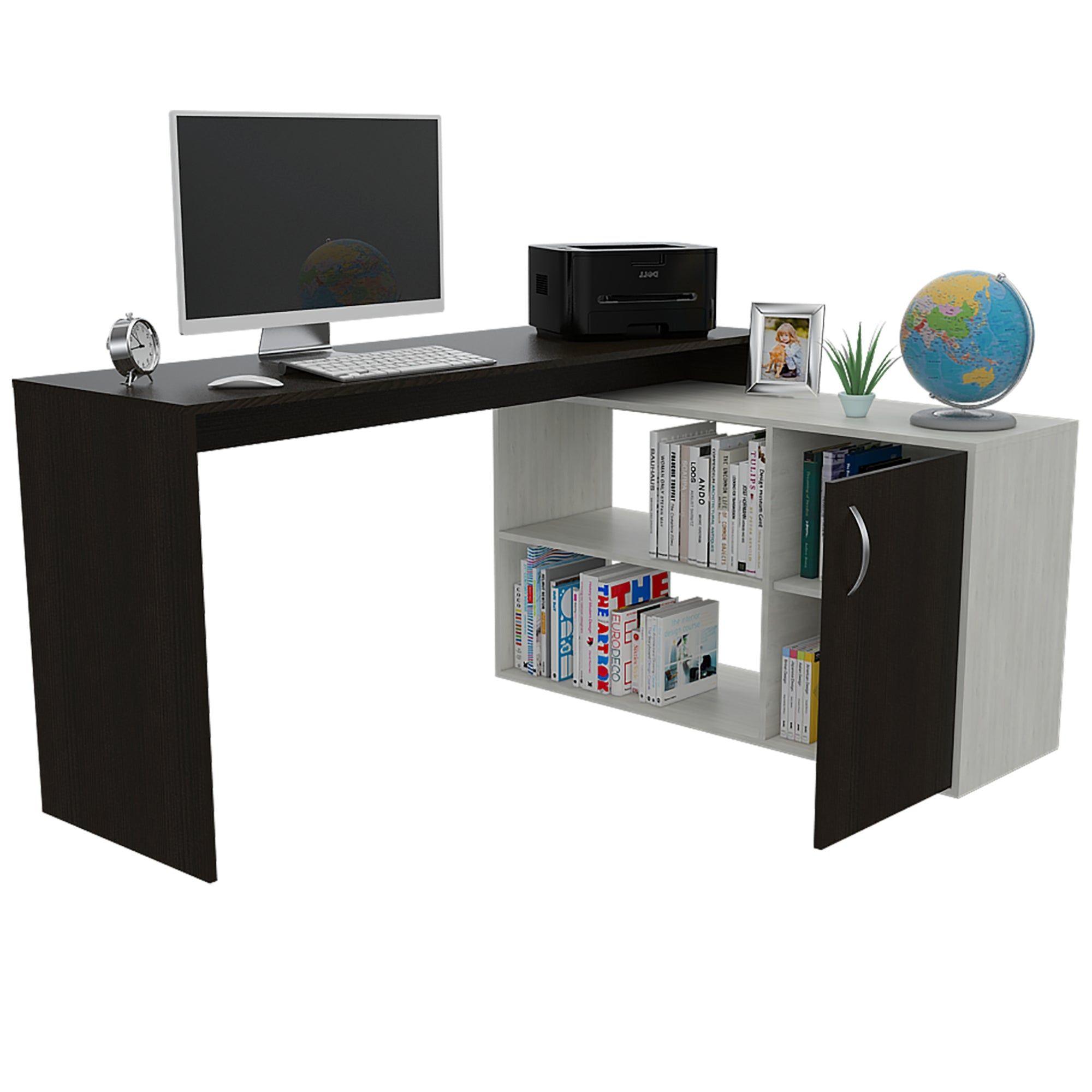 ESCRITORIO EN L 1 PUERTA Y ESTANTES  FM-032B BLANCO Y NEGRO-2