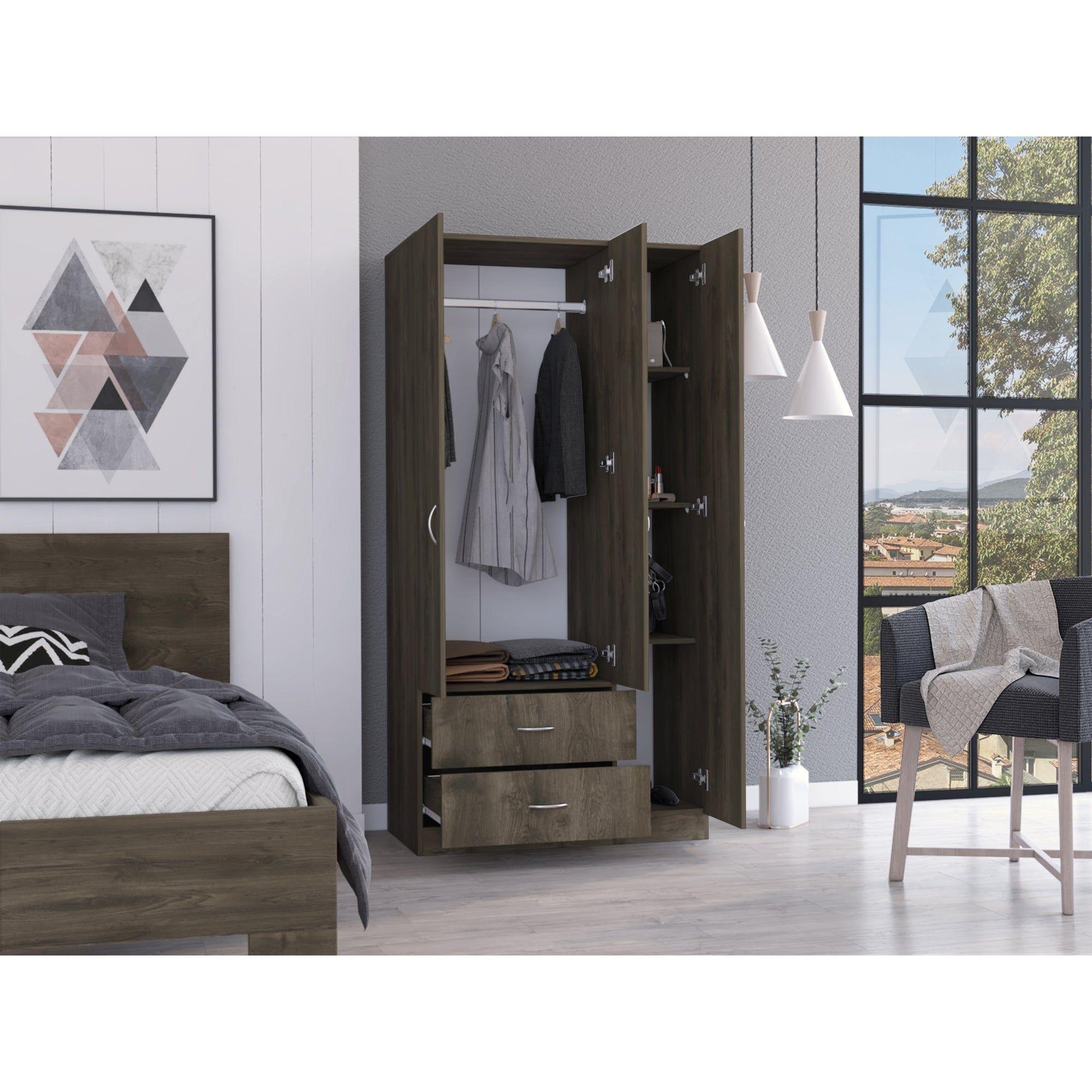Closet 3 Puertas 2 Cajones Café Oscuro 180X90X47 Cm-5