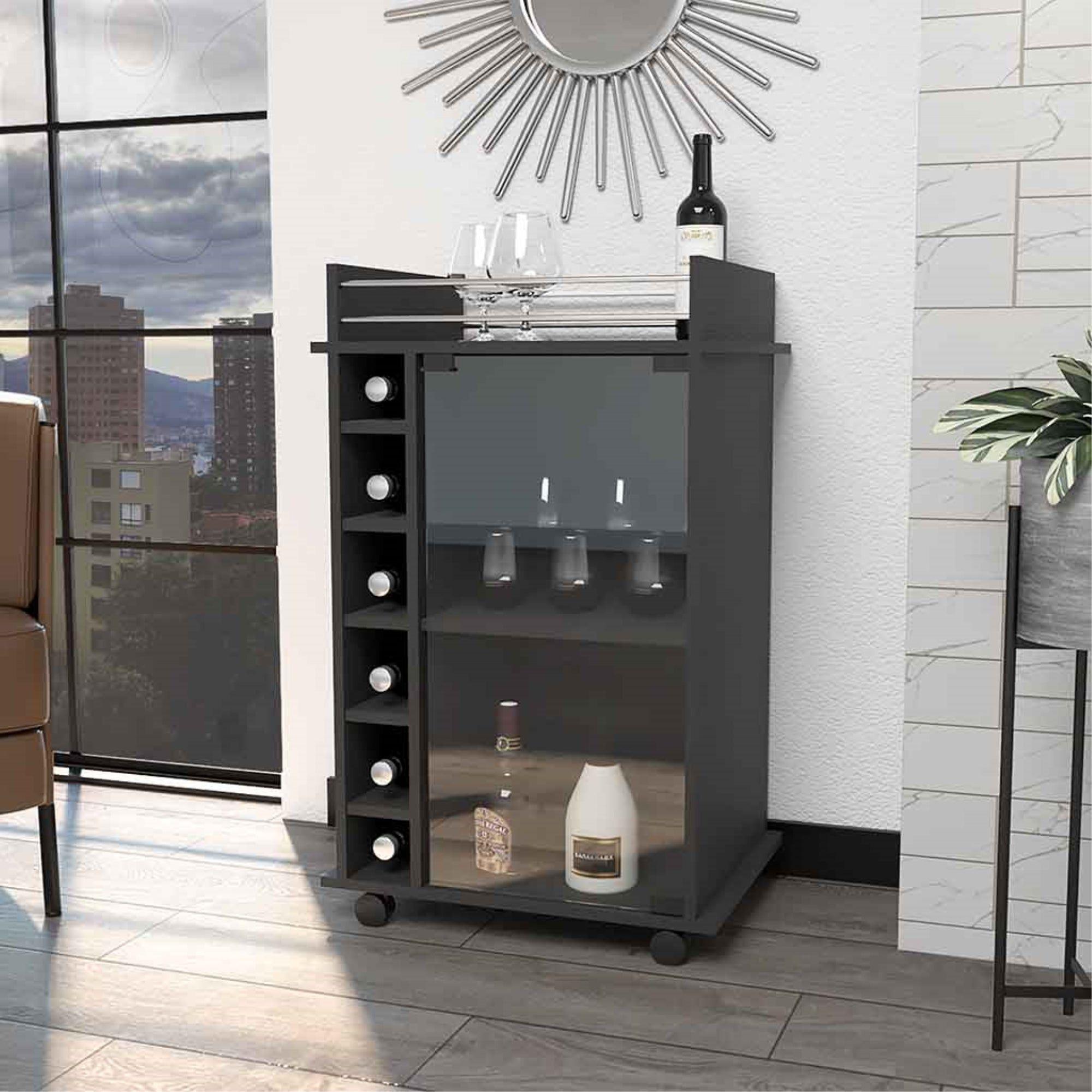 BAR BAJO 6 BOTELLEROS 1 PUERTA DE VIDRIO FM-009N - NEGRO-4