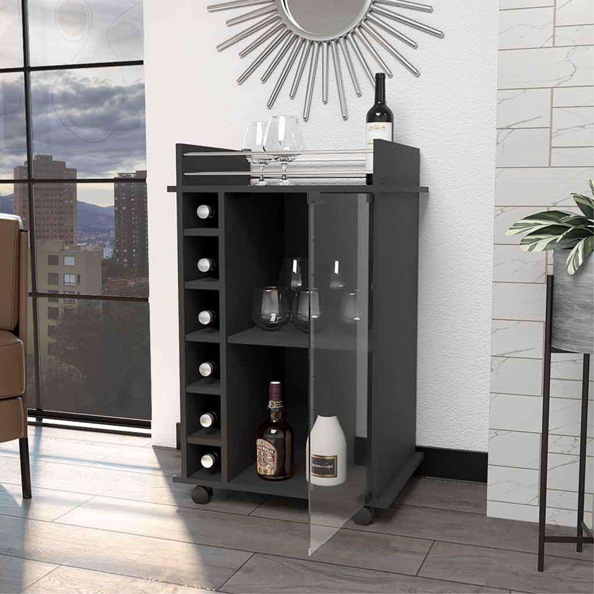 BAR BAJO 6 BOTELLEROS 1 PUERTA DE VIDRIO FM-009N - NEGRO-5