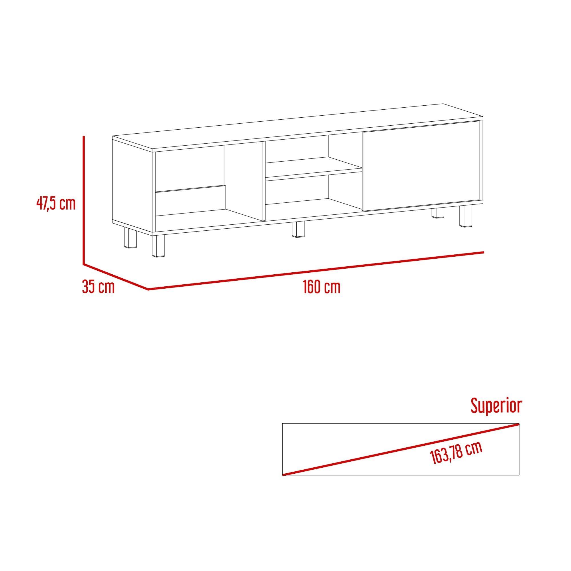 Rack Tv 65" 1 Puerta 47,5X160X35 Cm Blanco-4
