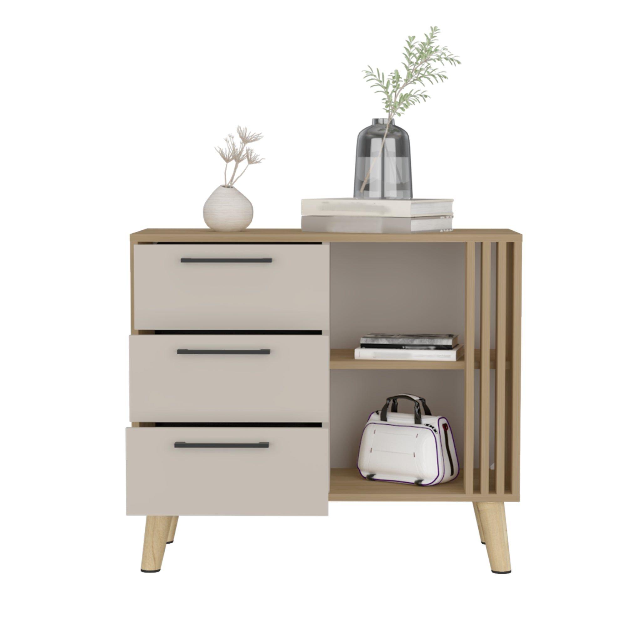 Comoda 3 Cajones Fm 64,4X80X35 Cm Café Claro Y Beige-3