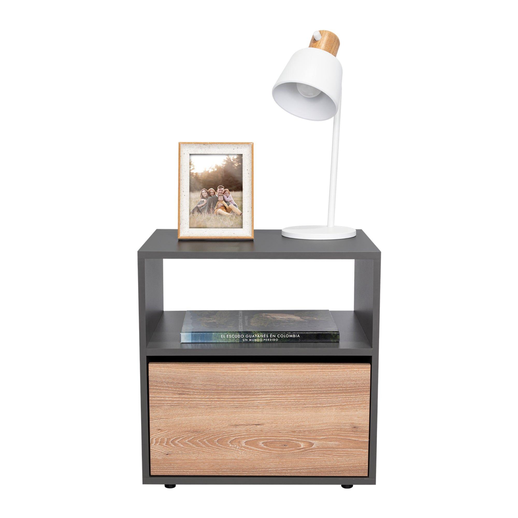 Velador 1 Cajon Melamina 52X50X40 Cm Café-3