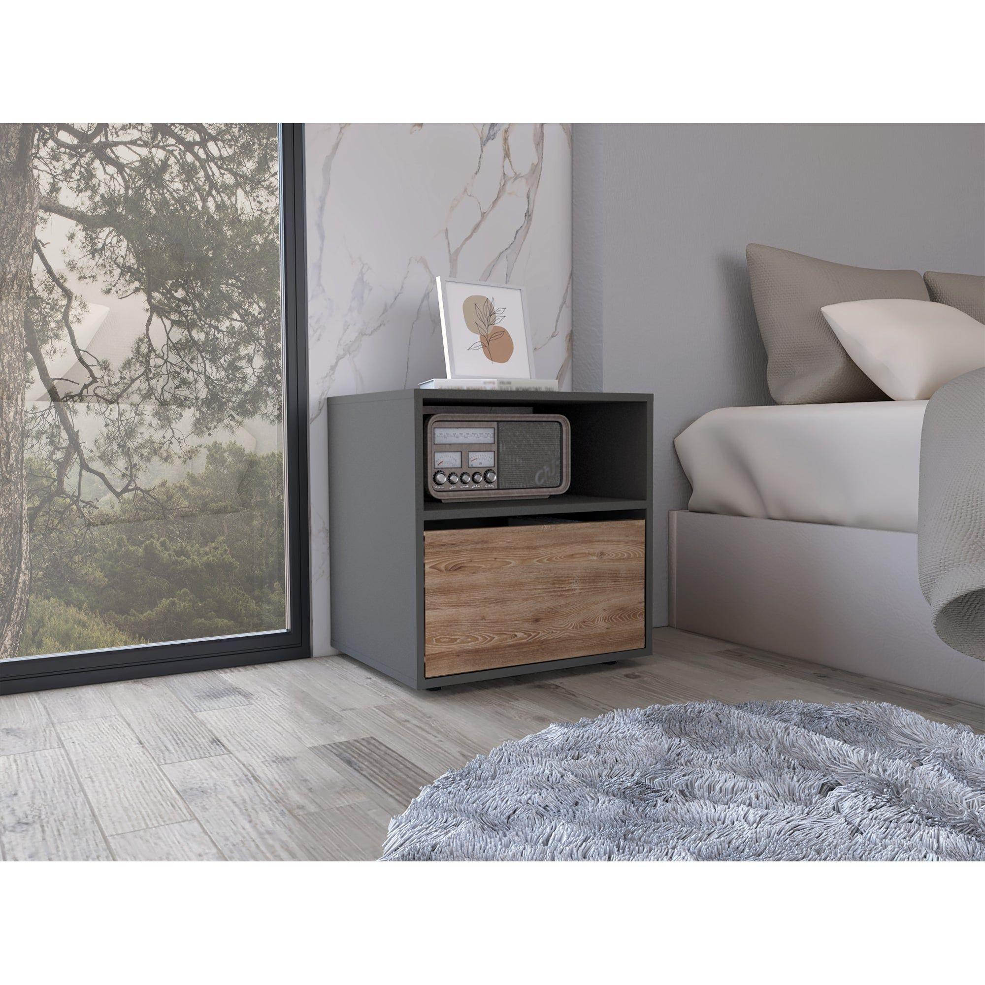 Velador 1 Cajon Melamina 52X50X40 Cm Café-7