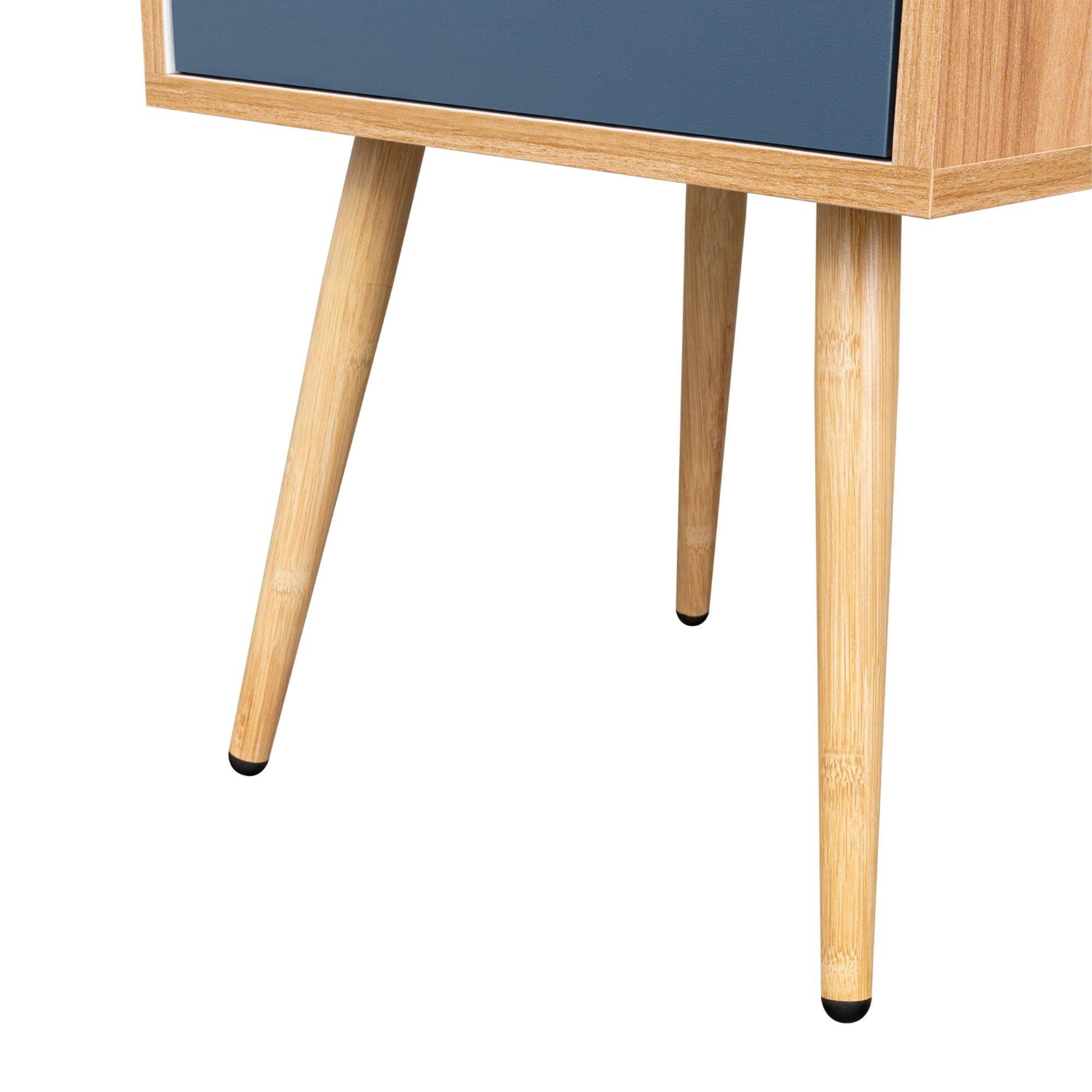 Velador Melamina 1 Cajon 63X40X35 Cm Café Claro Y Azul-4