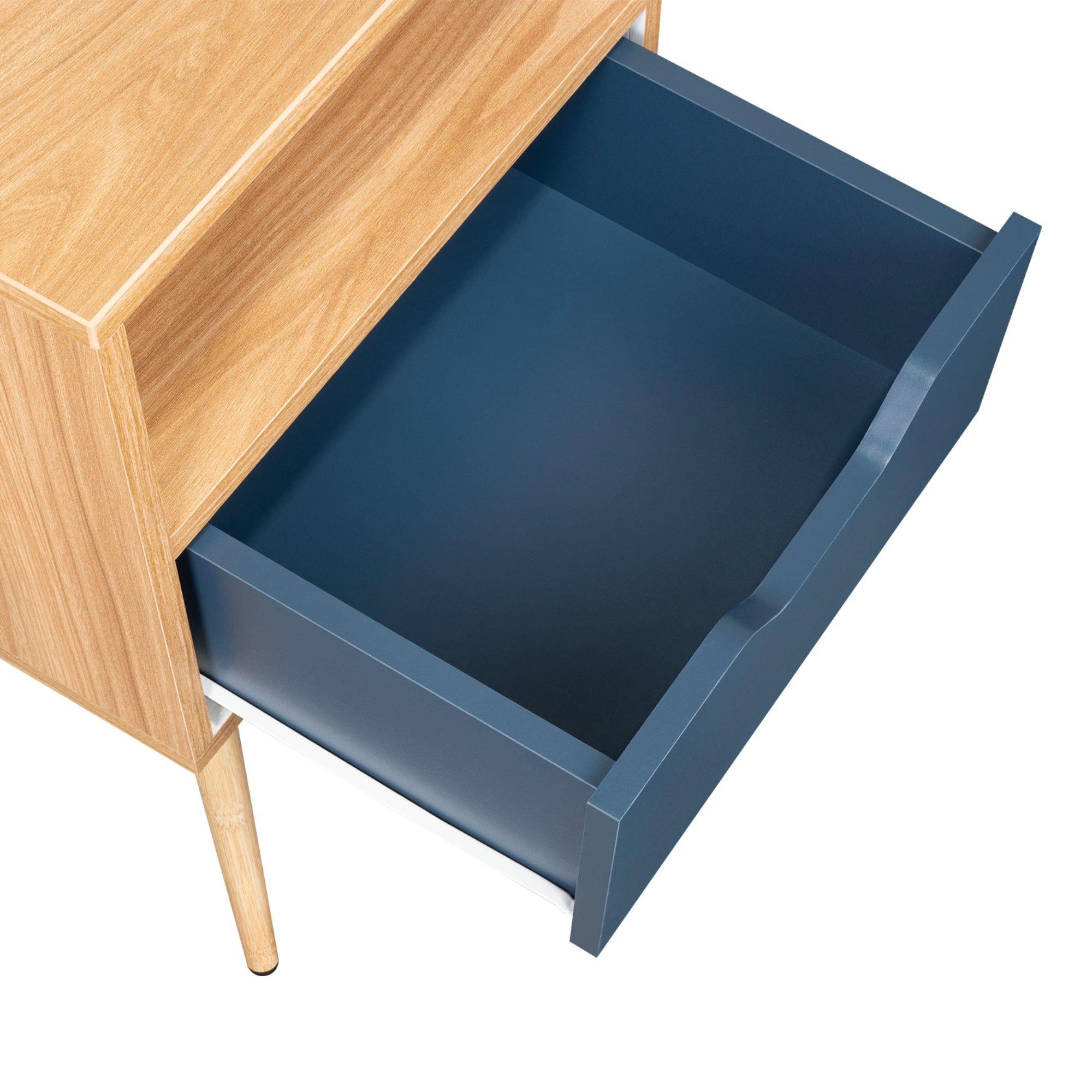 Velador Melamina 1 Cajon 63X40X35 Cm Café Claro Y Azul-5