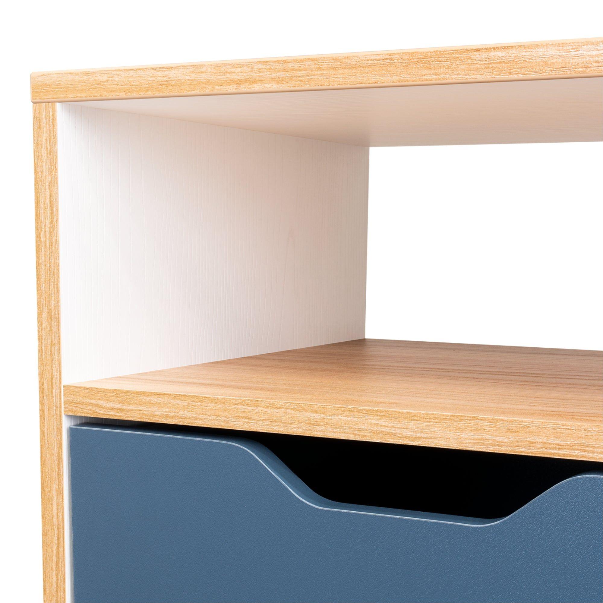 Velador Melamina 1 Cajon 63X40X35 Cm Café Claro Y Azul-6