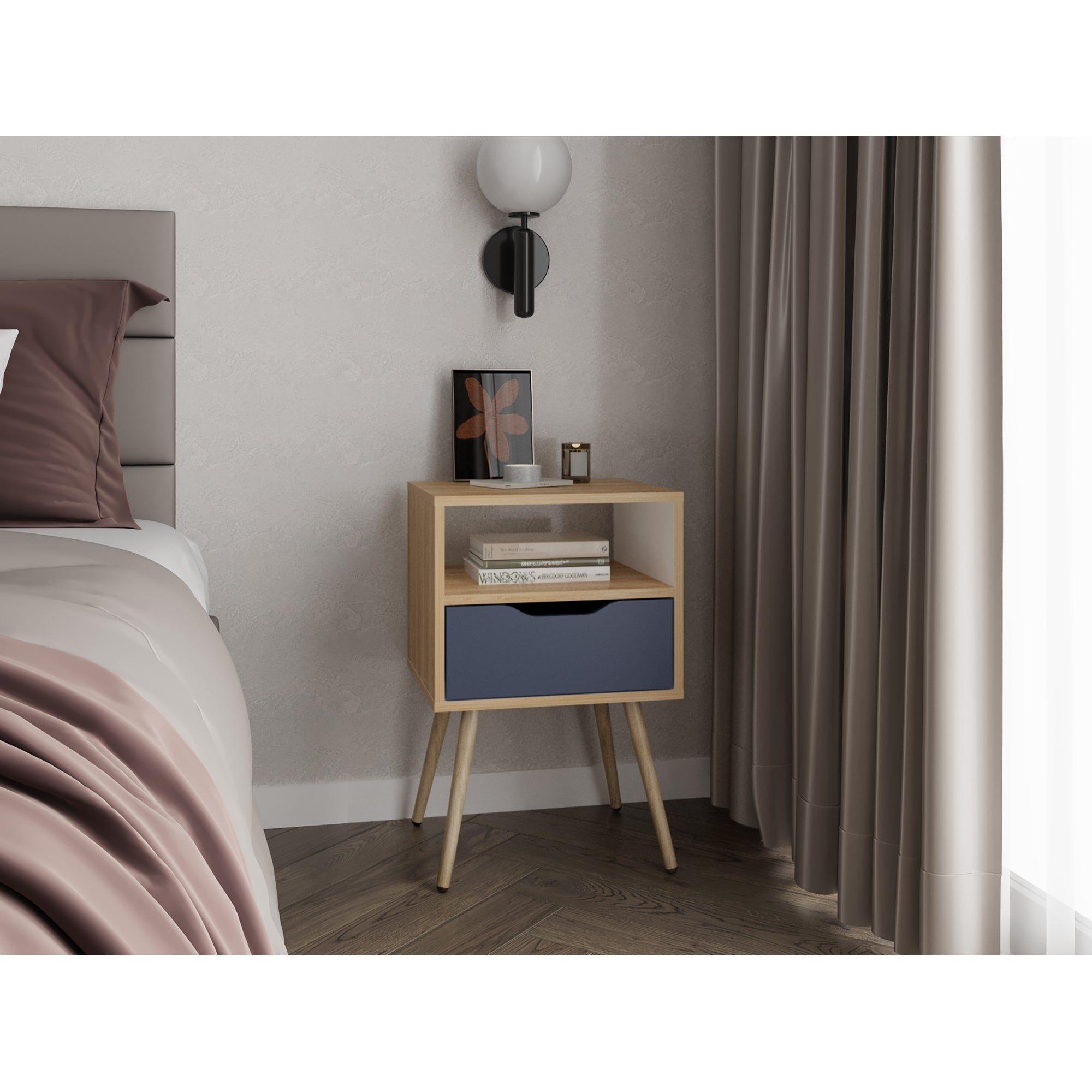 Velador Melamina 1 Cajon 63X40X35 Cm Café Claro Y Azul-7