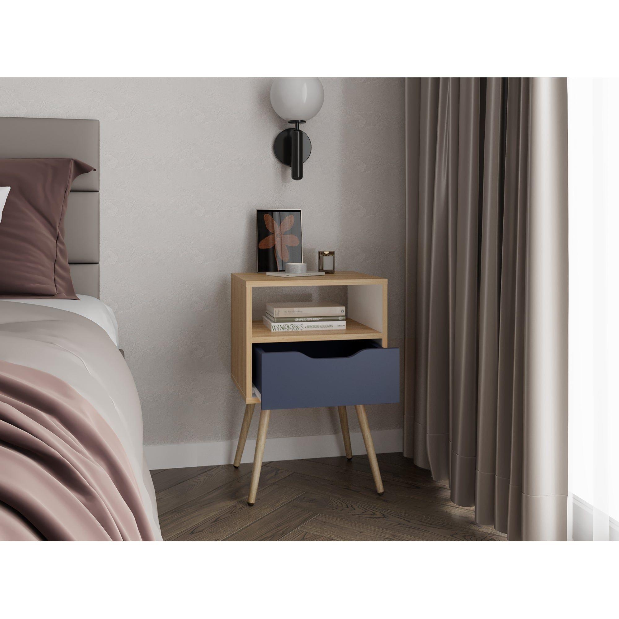 Velador Melamina 1 Cajon 63X40X35 Cm Café Claro Y Azul-8