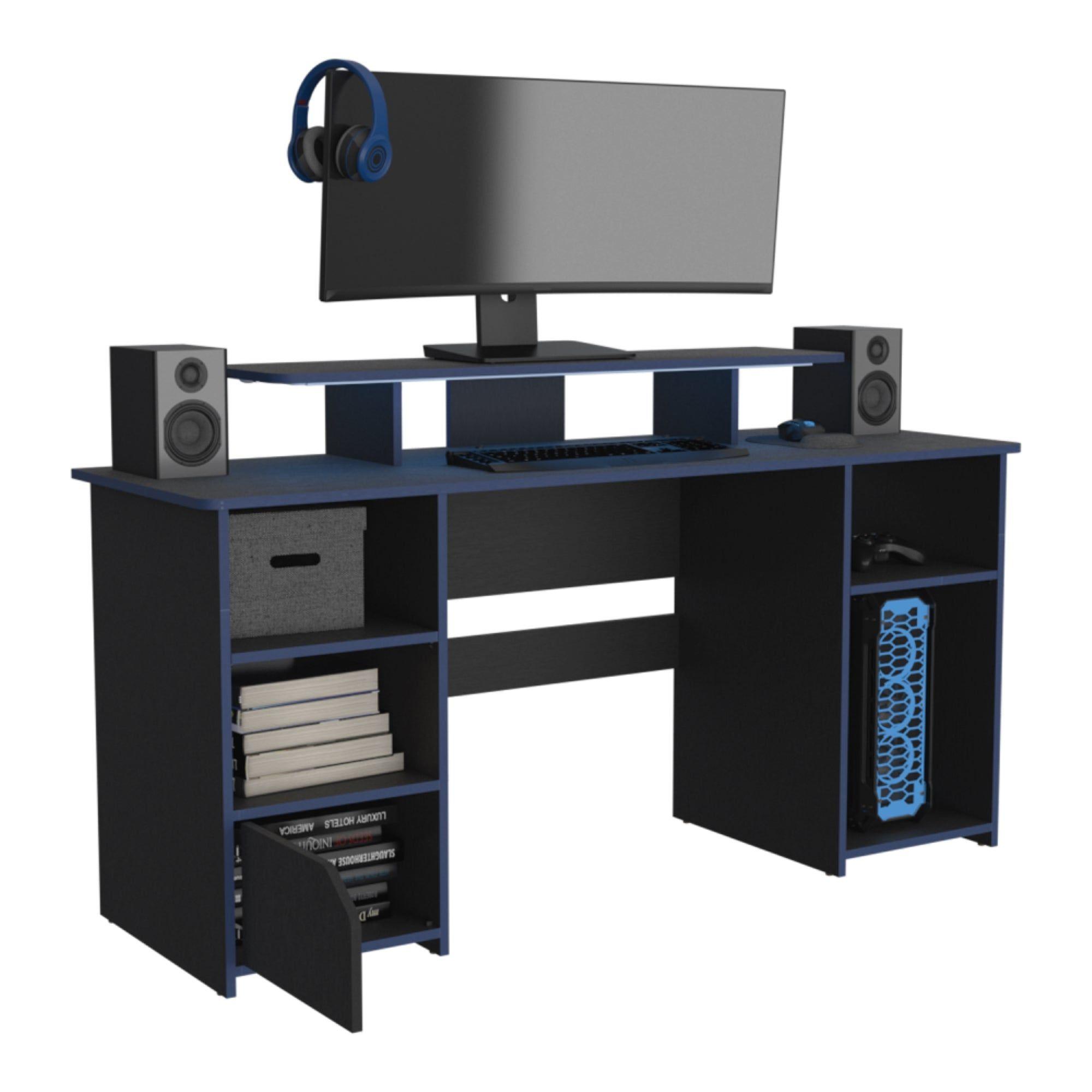 ESCRITORIO GAMER 1 PUERTA FM-045A NEGRO Y AZUL -2
