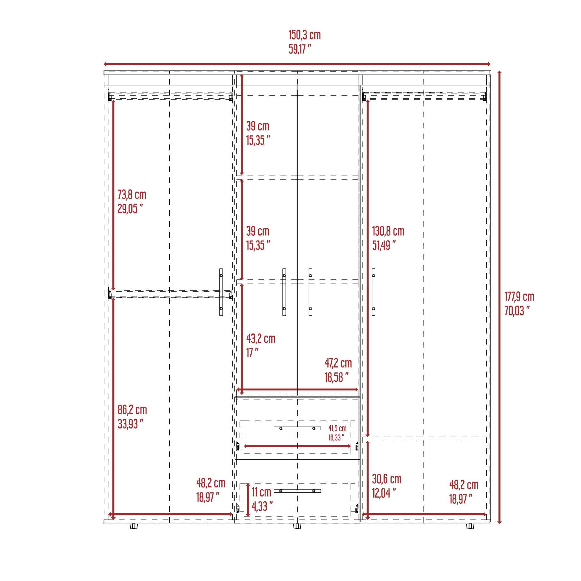 CLOSET 4 PUERTAS 2 CAJONES FM-020C - CAFÉ CLARO-7