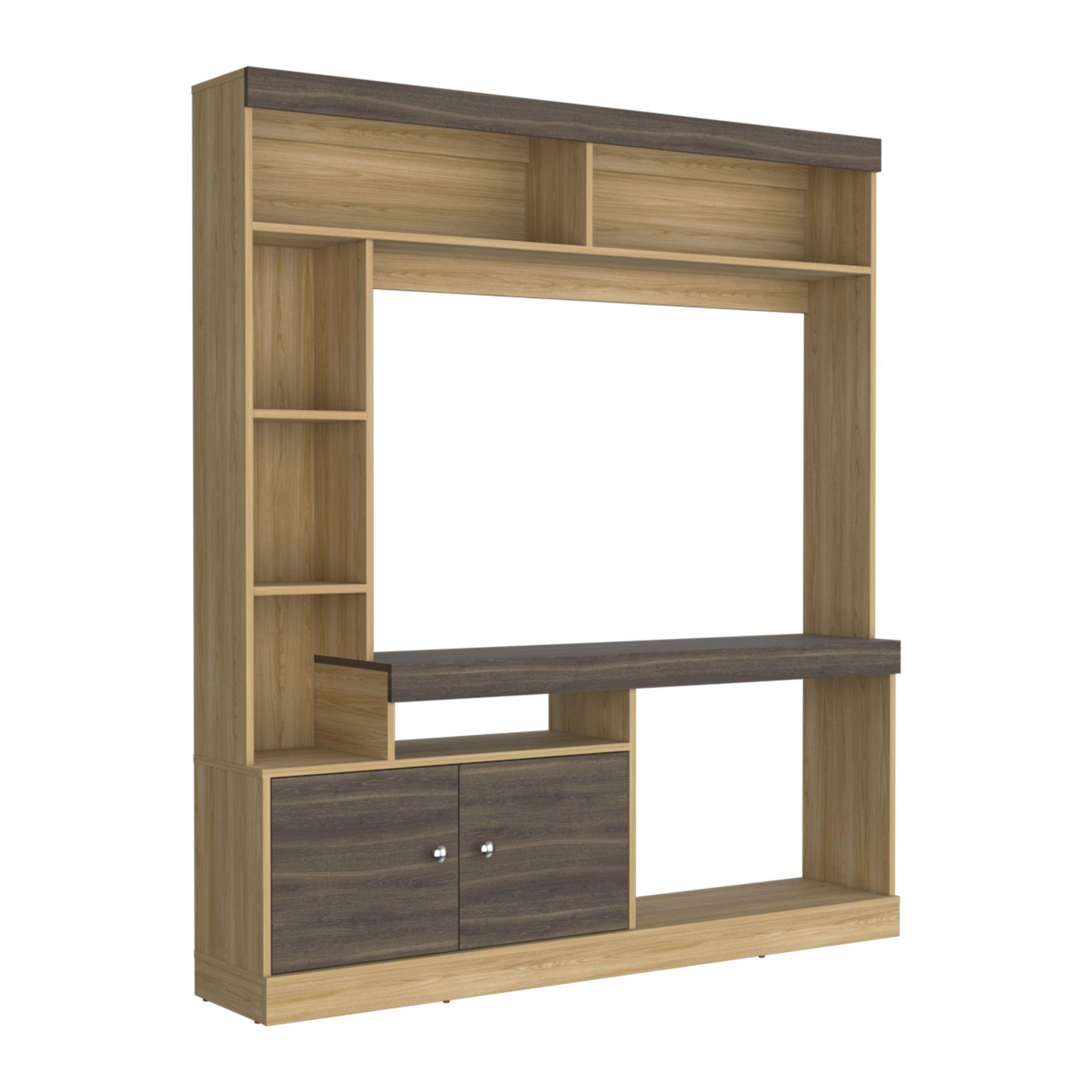 Estante Tv 65" 180,6X180X30,3 Cm Café Claro Y Café Oscuro-0