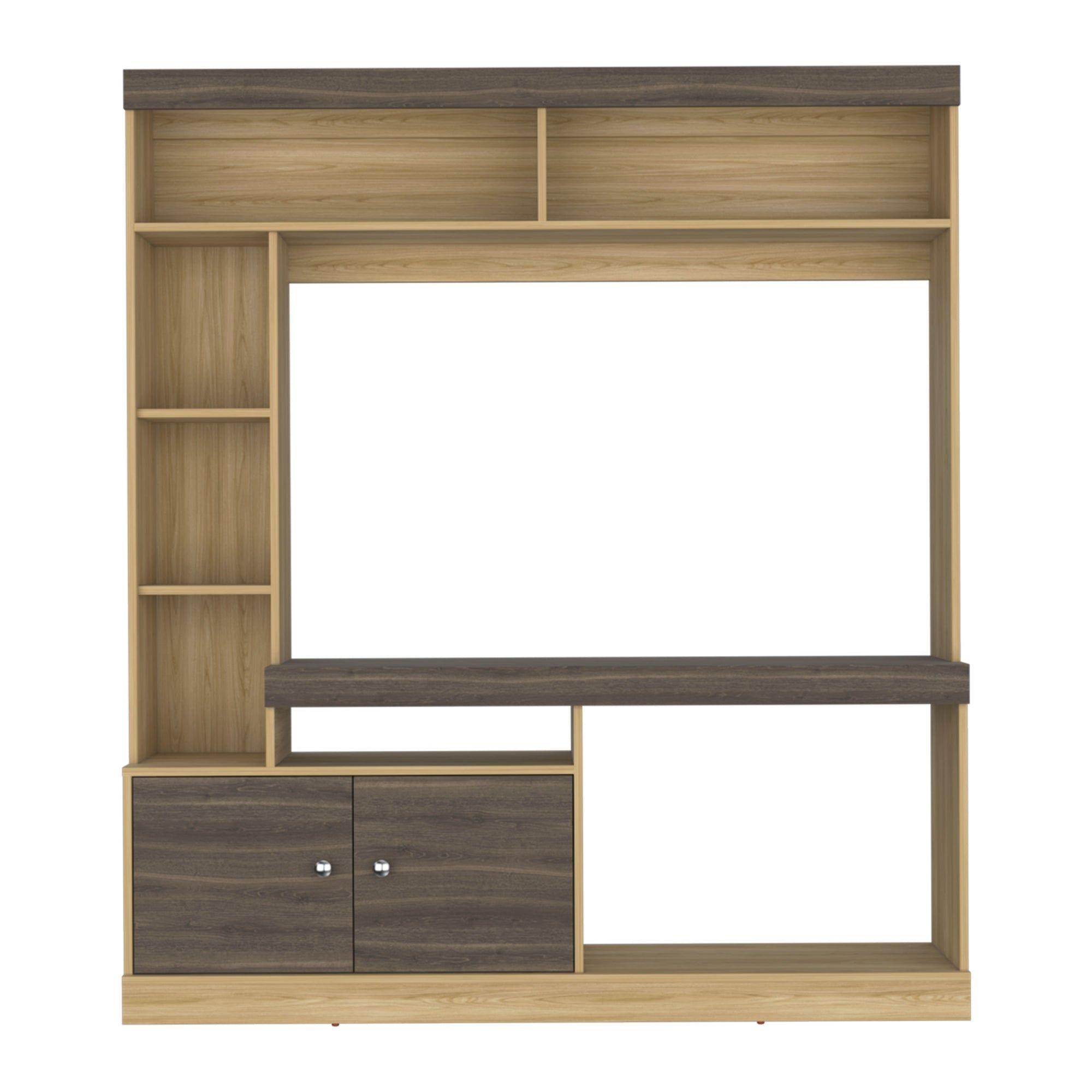 Estante Tv 65" 180,6X180X30,3 Cm Café Claro Y Café Oscuro-1