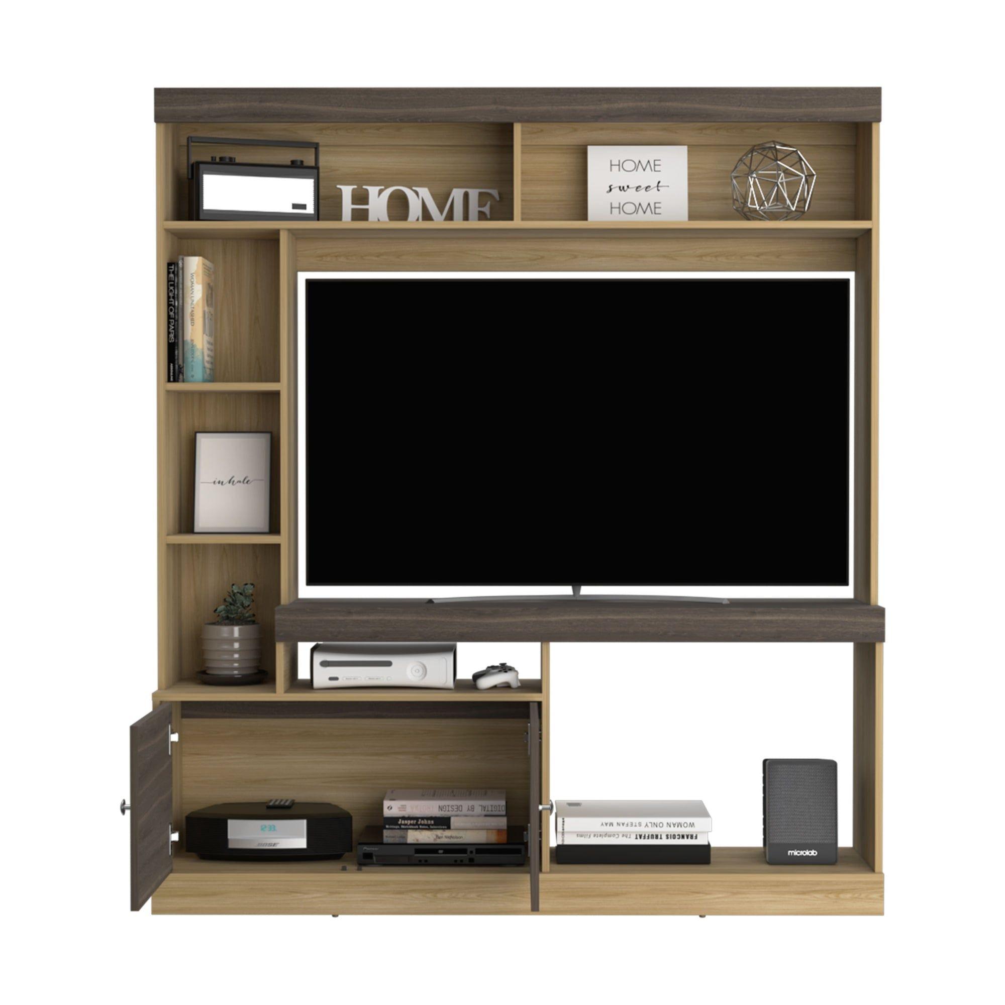 Estante Tv 65" 180,6X180X30,3 Cm Café Claro Y Café Oscuro-2