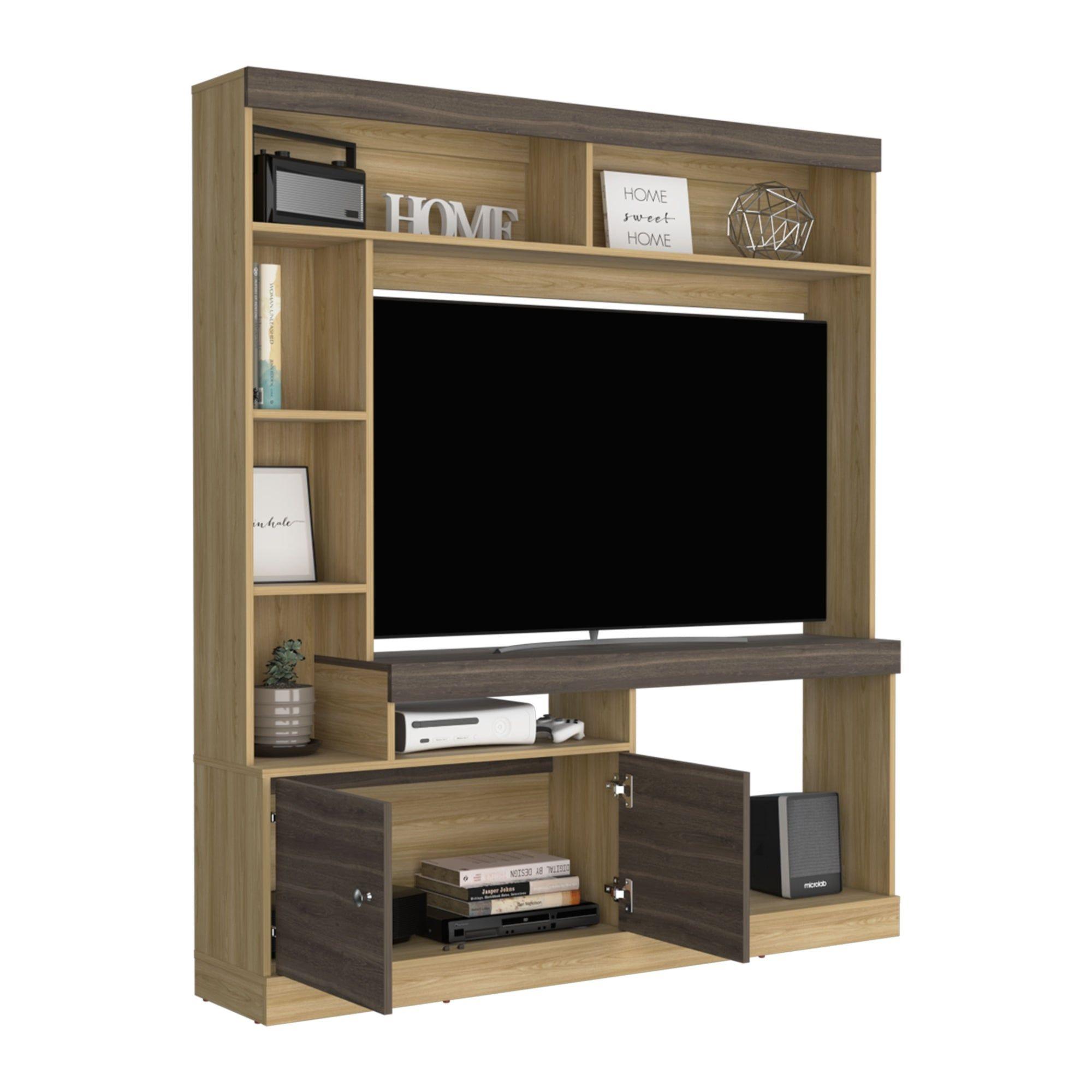 Estante Tv 65" 180,6X180X30,3 Cm Café Claro Y Café Oscuro-3