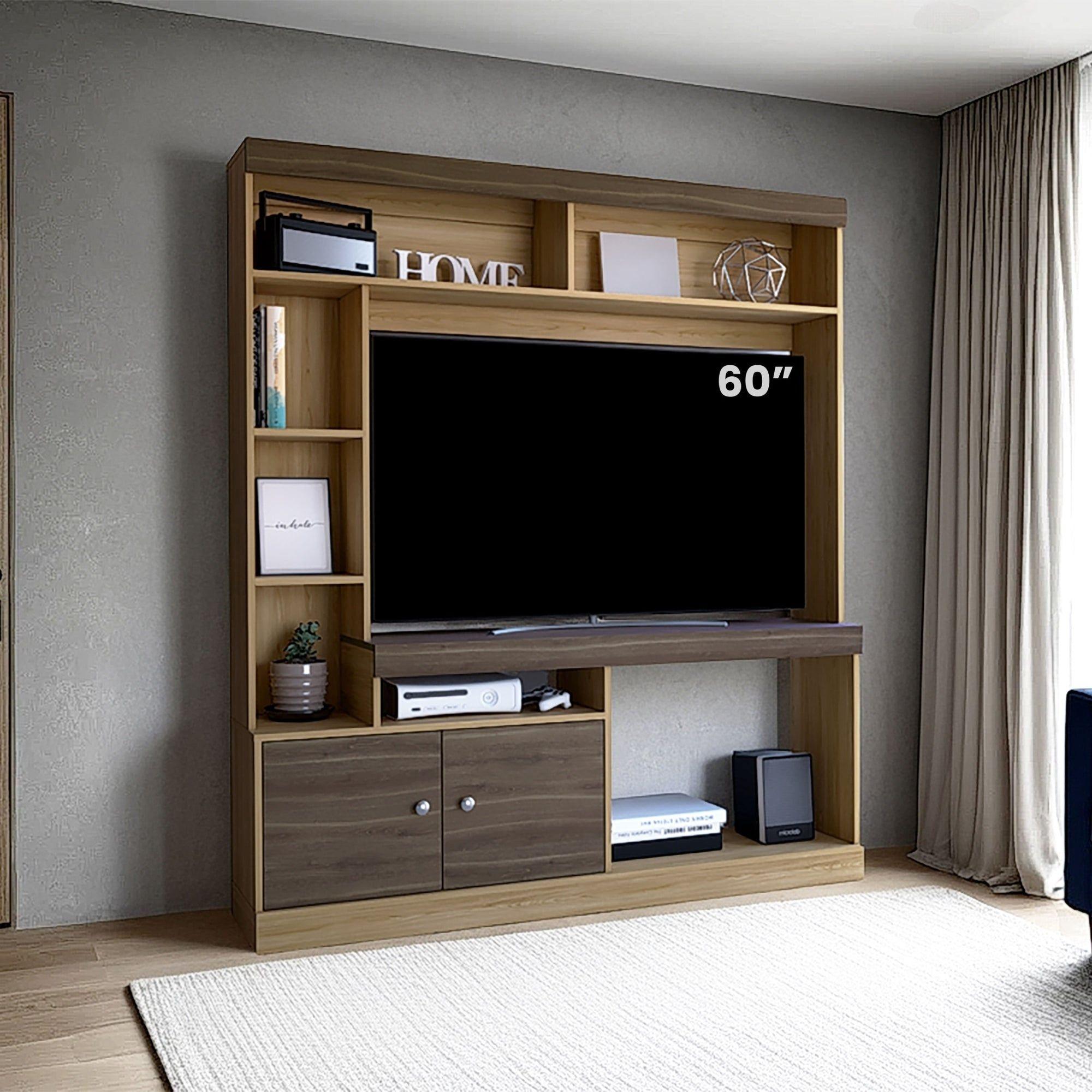 Estante Tv 65" 180,6X180X30,3 Cm Café Claro Y Café Oscuro-4