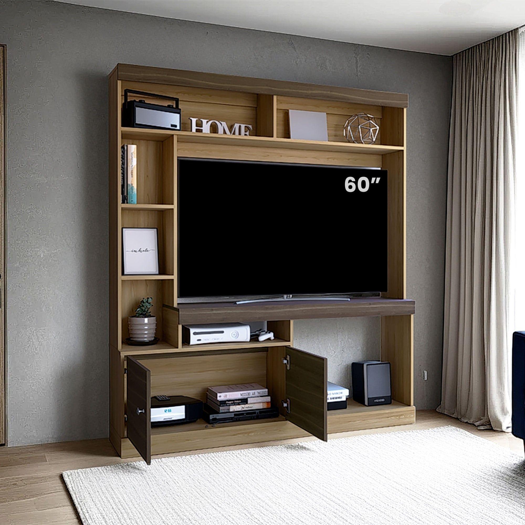 Estante Tv 65" 180,6X180X30,3 Cm Café Claro Y Café Oscuro-5