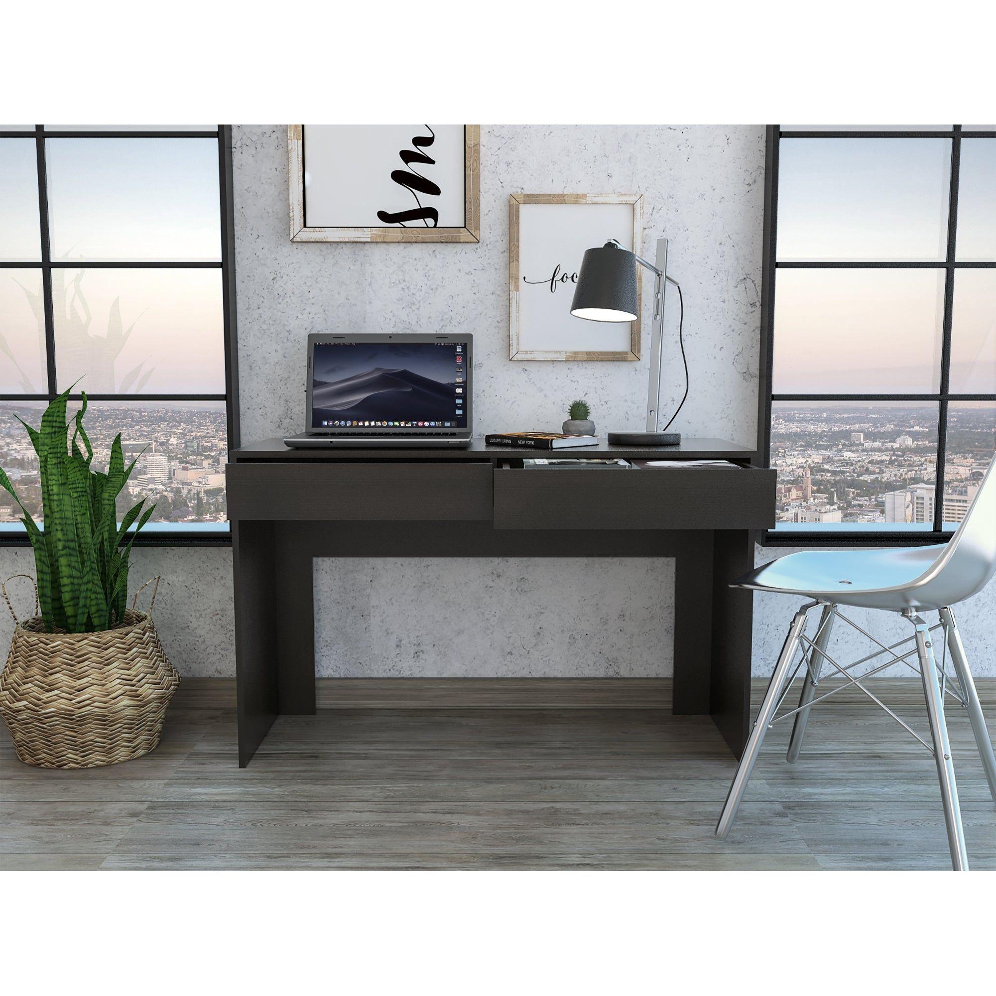 Escritorio Moderno Con 2 Cajones 75X120X45 Cm Negro-5