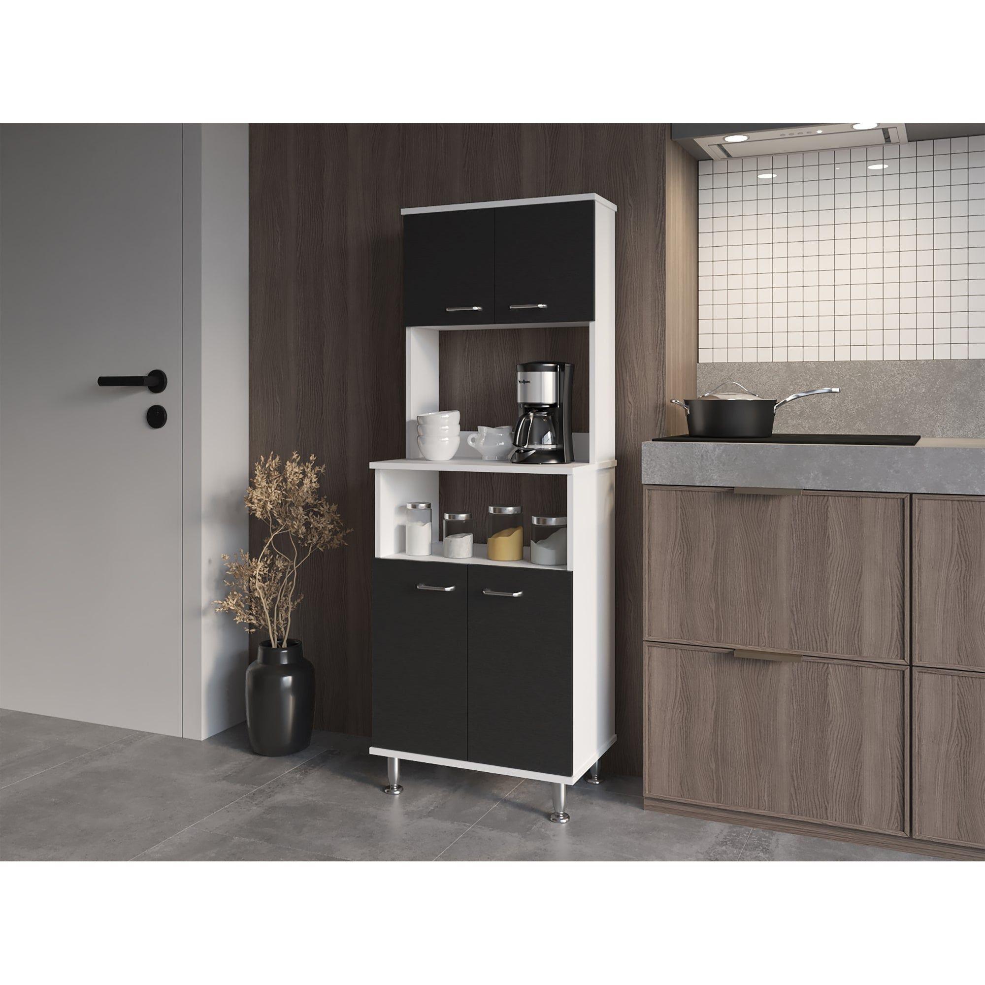 MUEBLE MICROONAD 4 PUERTAS FM-011B BLANCO Y NEGRO-4