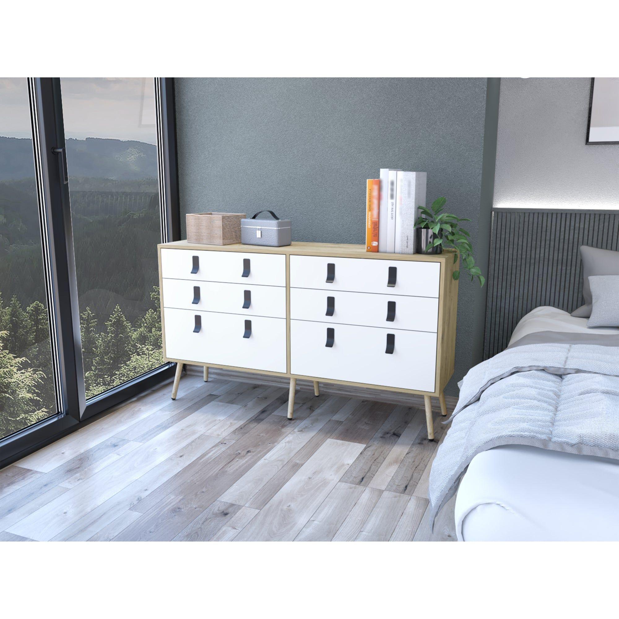 COMODA DOBLE 6 CAJONES FM-014C CAFÉ CLARO Y BLANCO-4