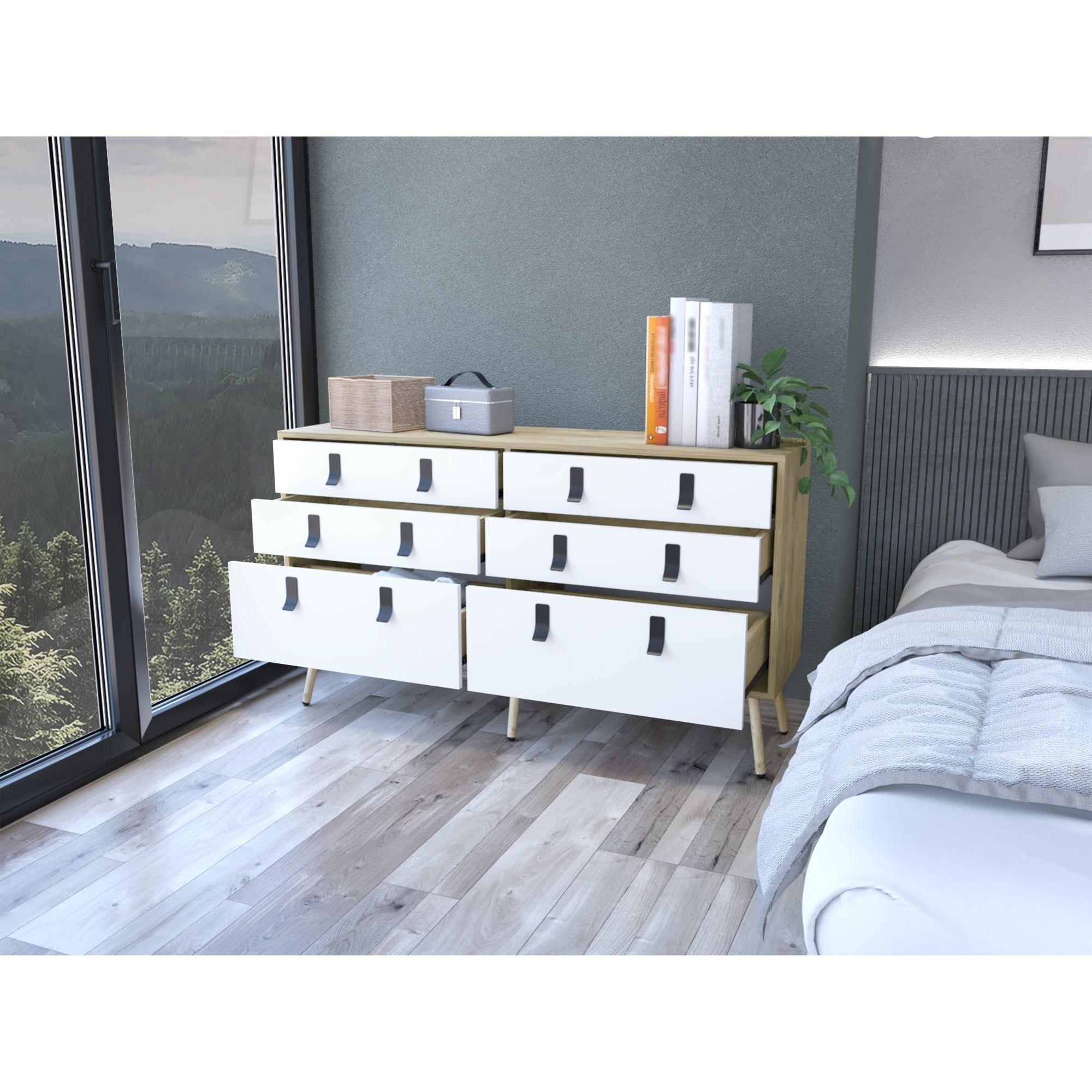 COMODA DOBLE 6 CAJONES FM-014C CAFÉ CLARO Y BLANCO-5