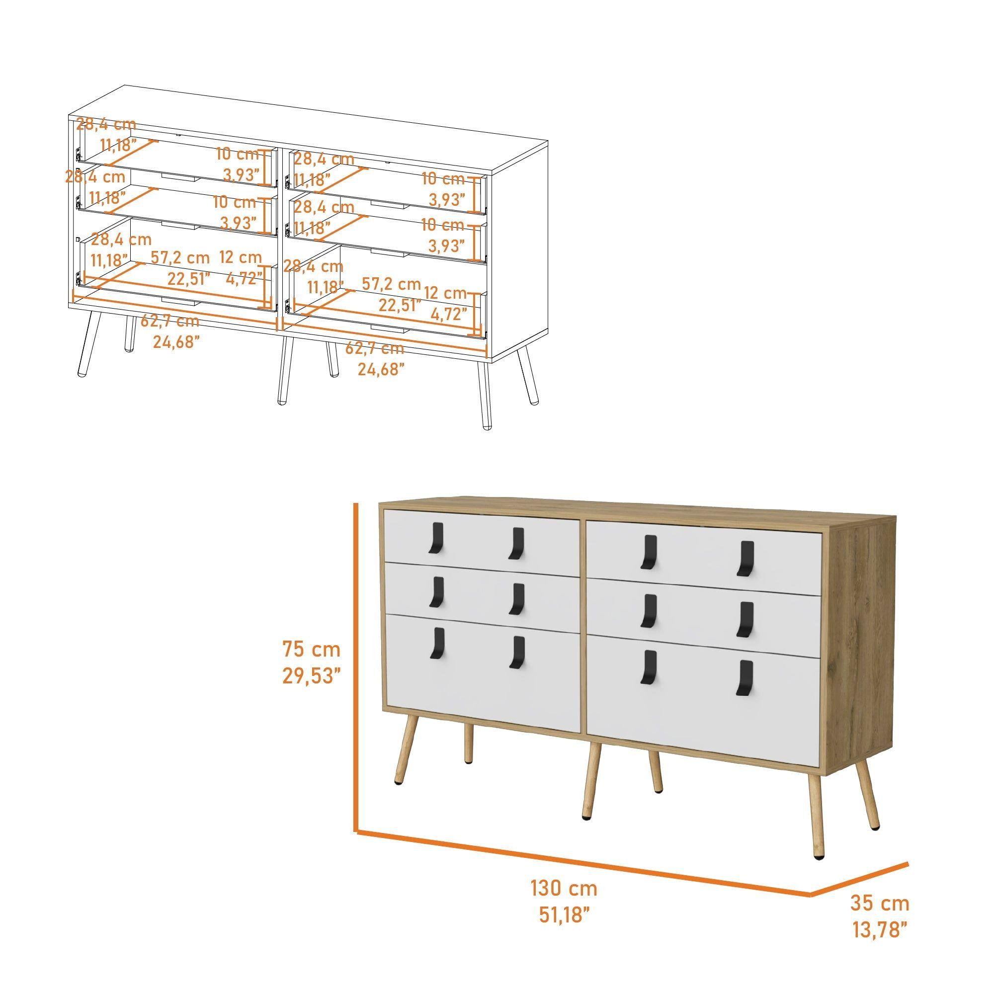 COMODA DOBLE 6 CAJONES FM-014C CAFÉ CLARO Y BLANCO-6