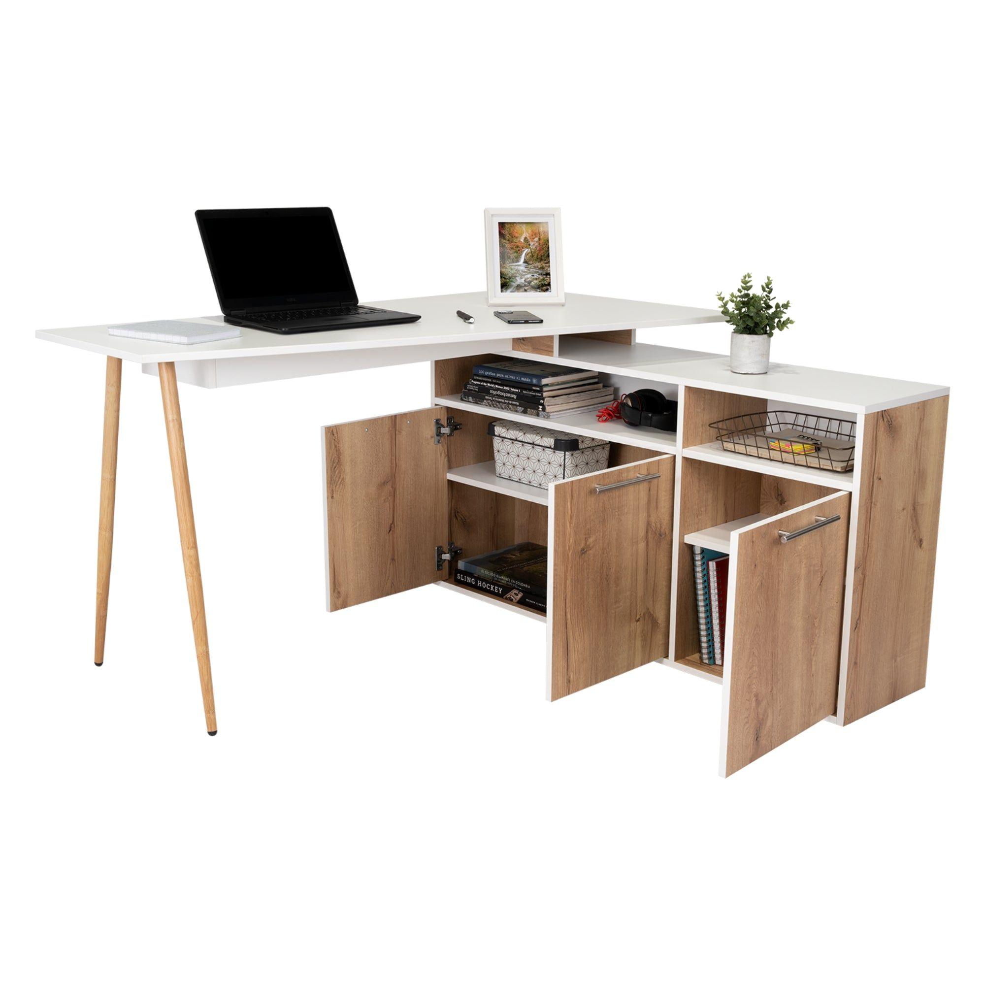 Escritorio En L Esquinero 72,5X130X120 Café Claro Y Blanco-2