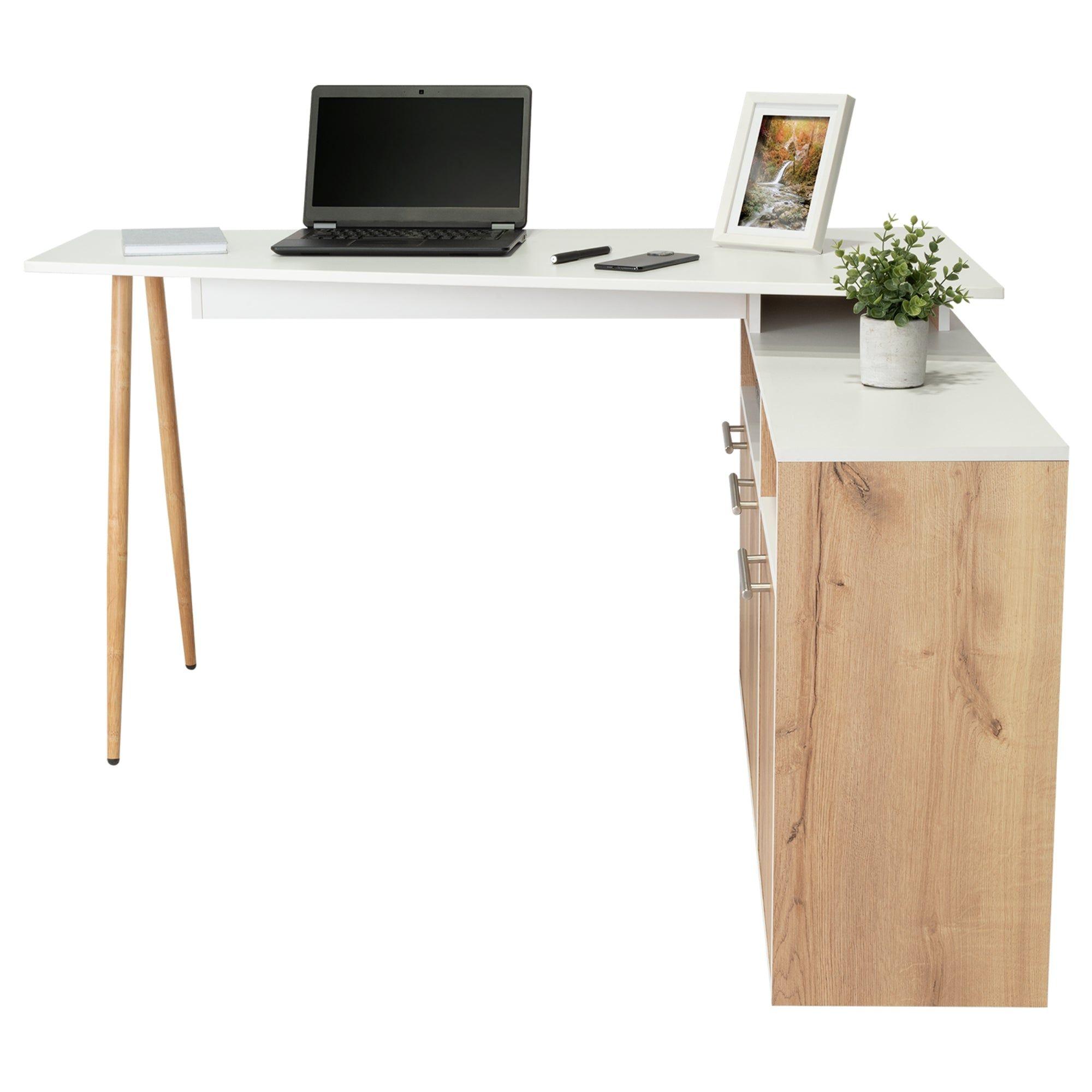 Escritorio En L Esquinero 72,5X130X120 Café Claro Y Blanco-3