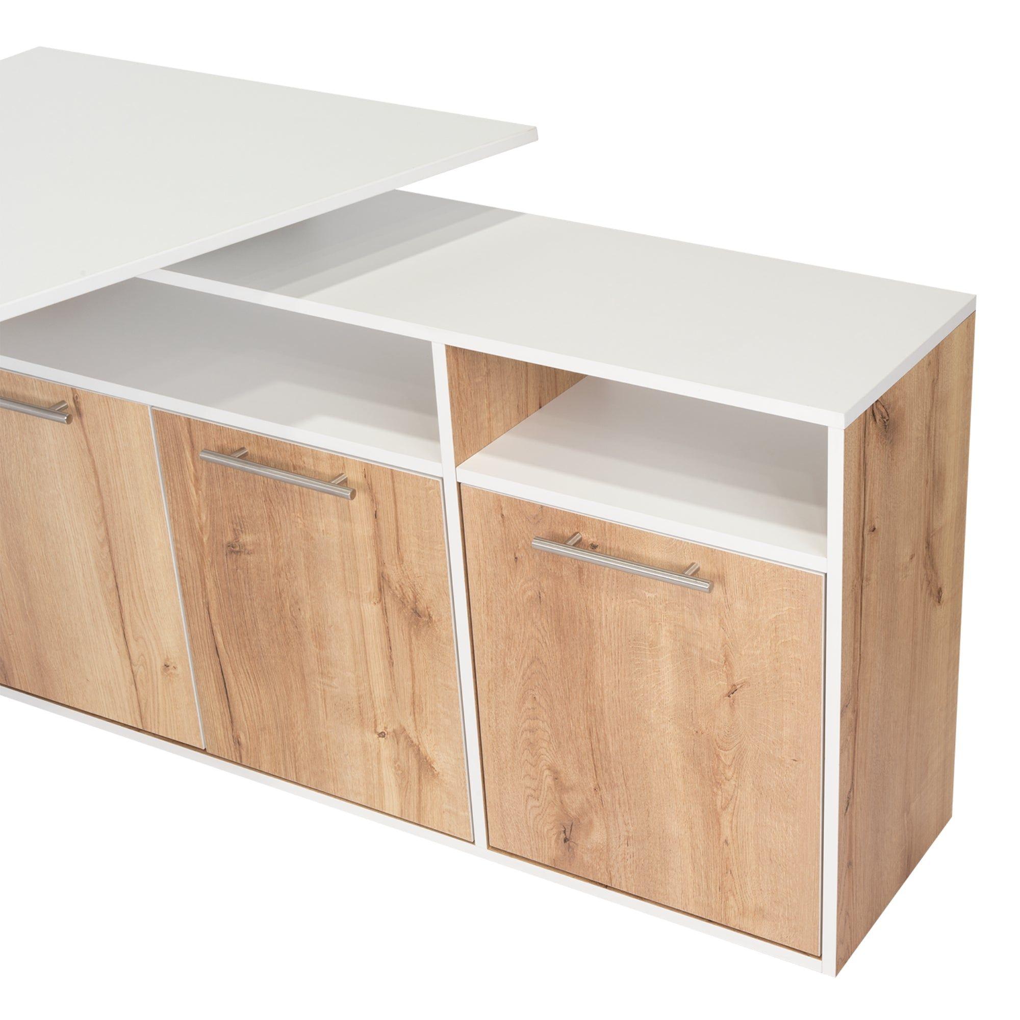 Escritorio En L Esquinero 72,5X130X120 Café Claro Y Blanco-6