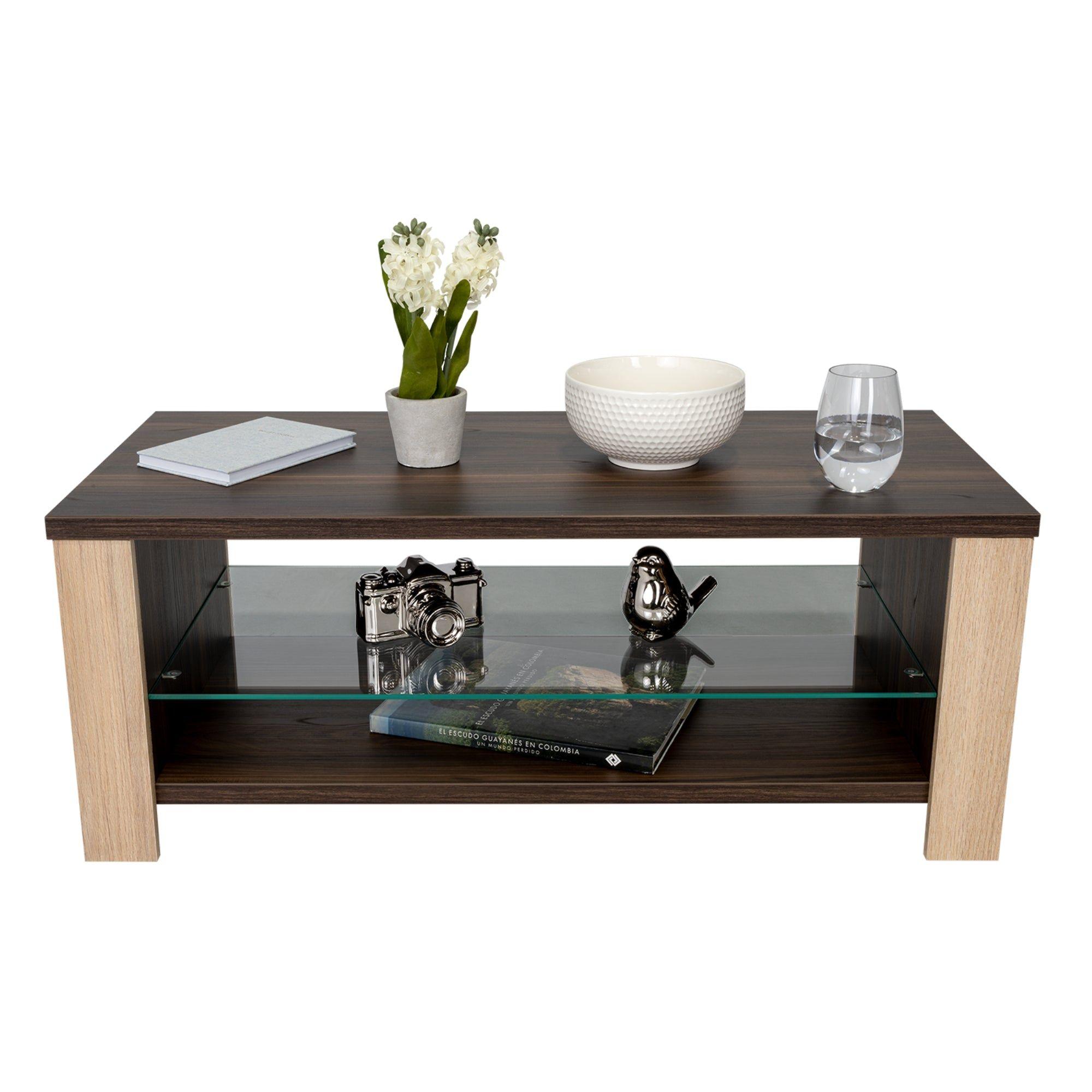 Mesa De Centro Con Repisa De Vidrio Fm-021O Café Oscuro-2