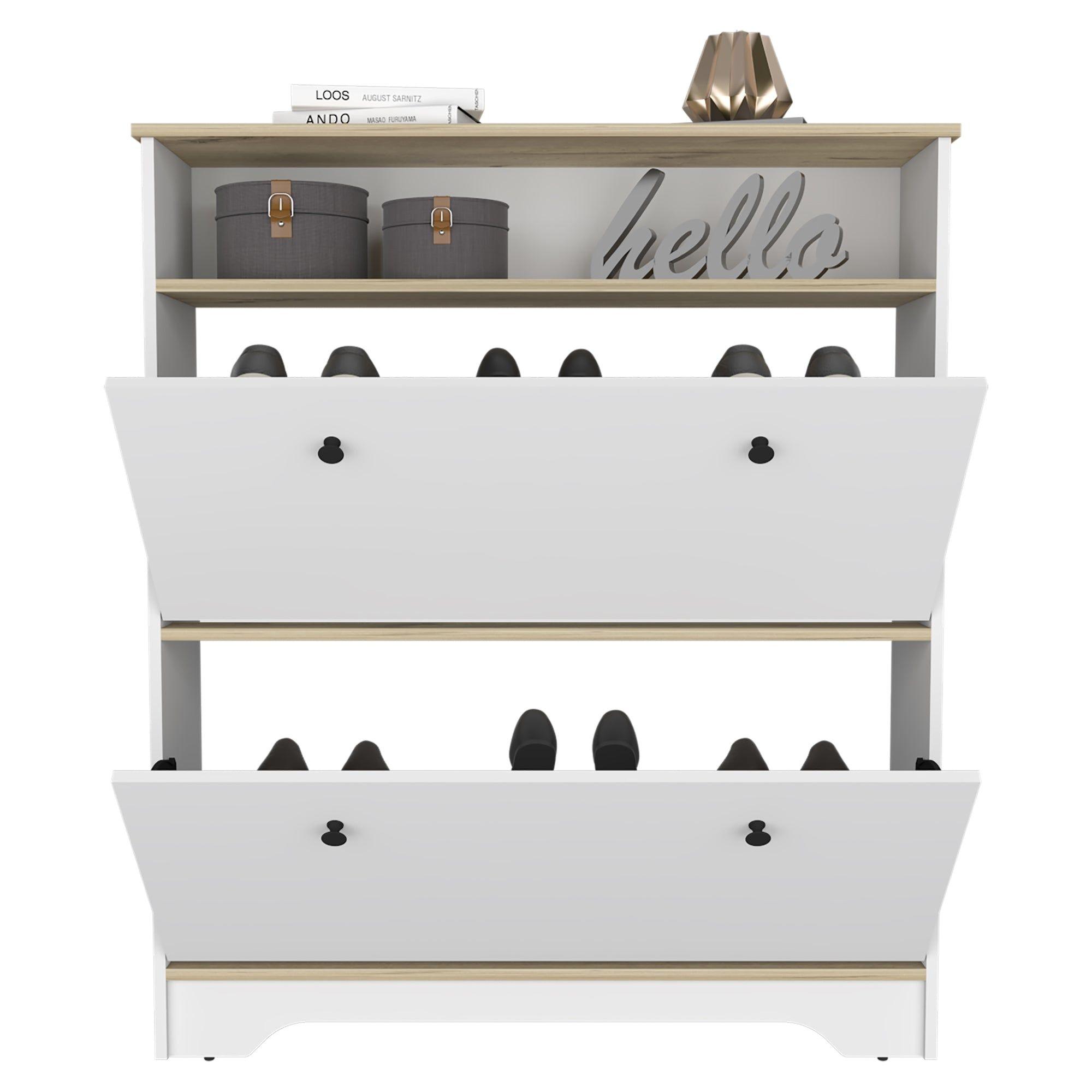 COMODA ZAPATERO 2 PUERTAS FM-017B - BLANCO Y CAFE CLARO-2