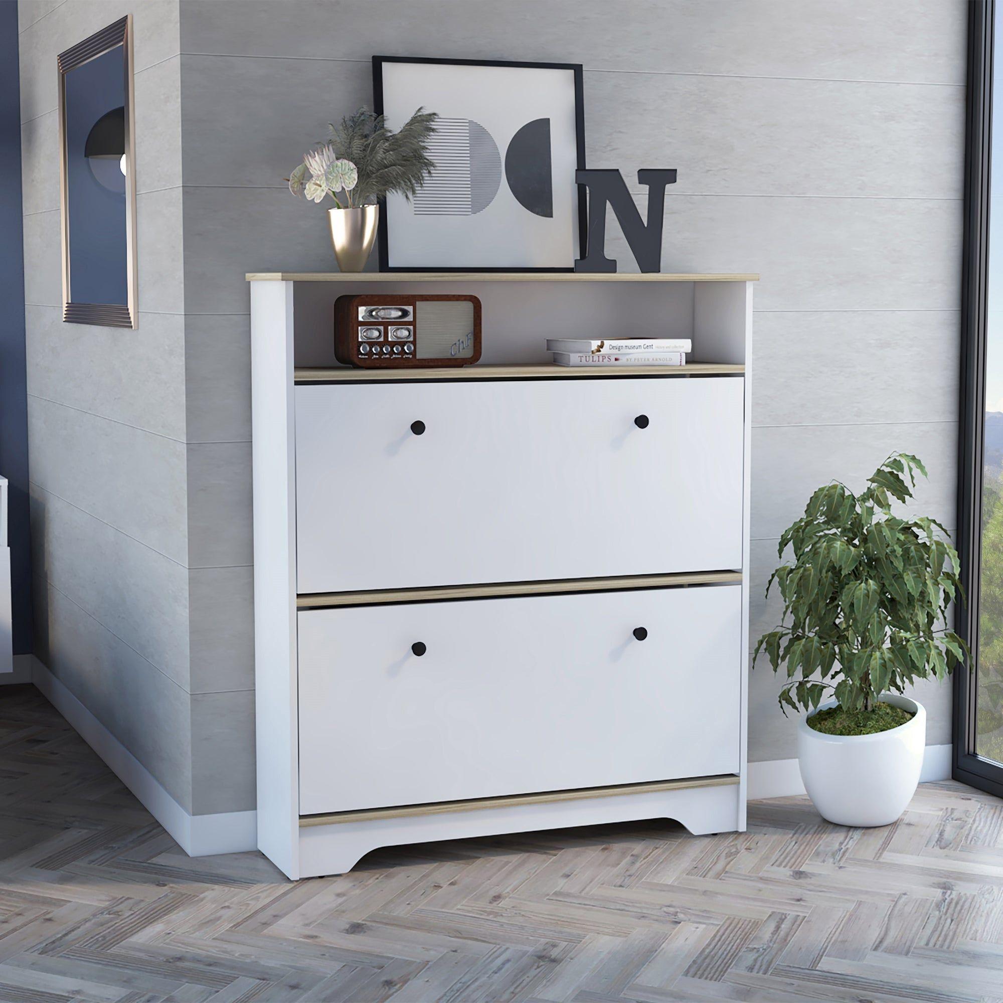 COMODA ZAPATERO 2 PUERTAS FM-017B - BLANCO Y CAFE CLARO-4