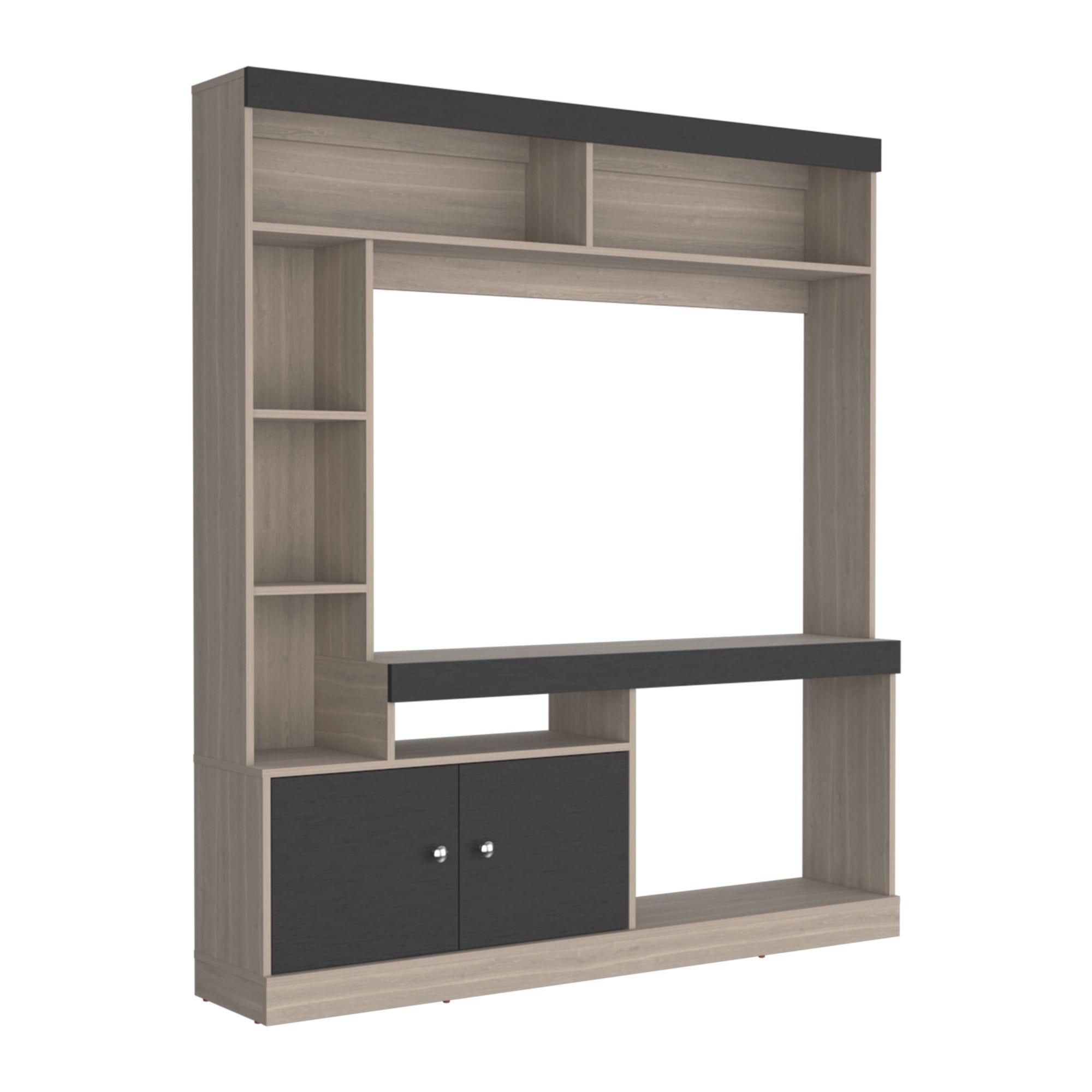 Estante Tv 65" 180,6X180X30,3 Cm Café Beige Y Negro-0