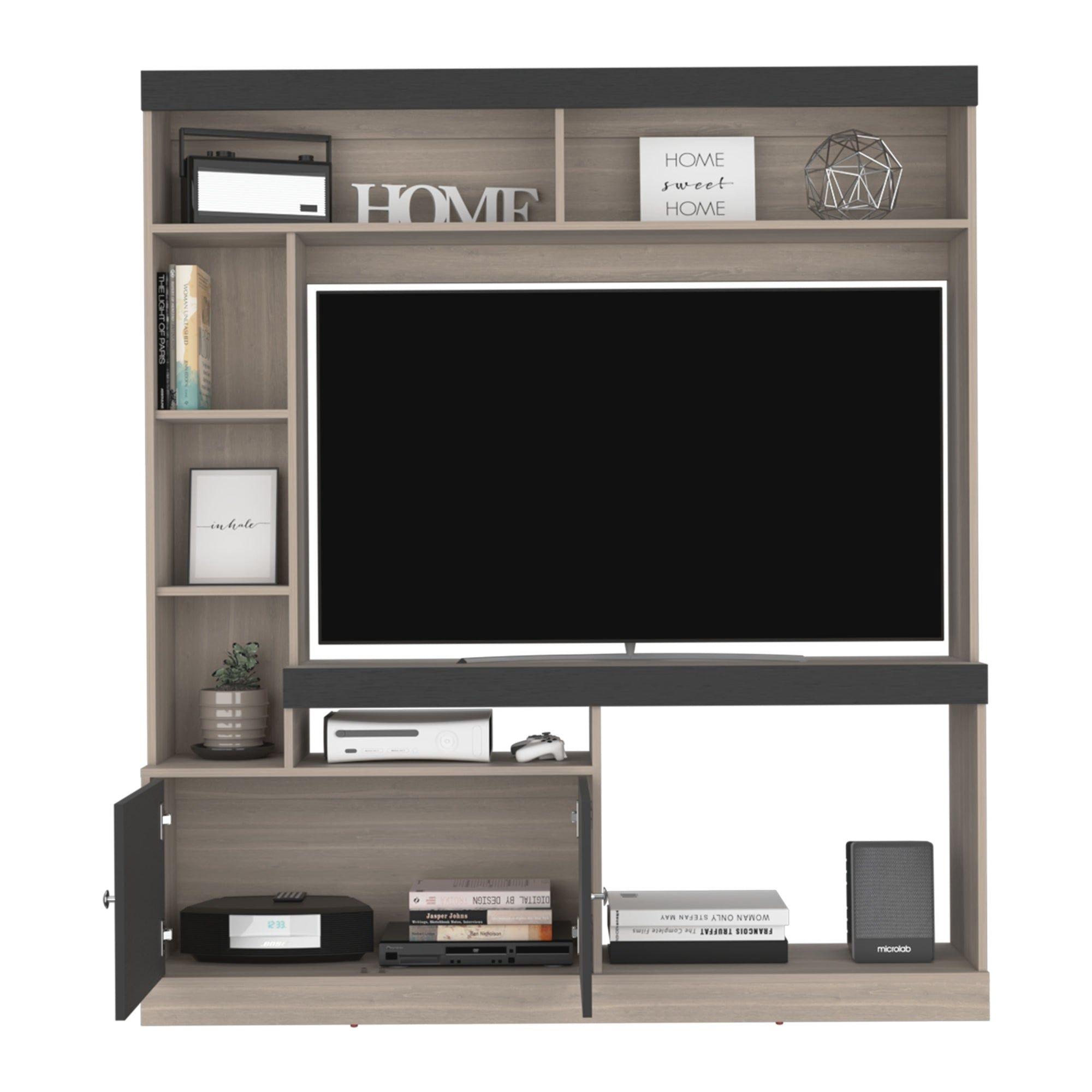 Estante Tv 65" 180,6X180X30,3 Cm Café Beige Y Negro-2