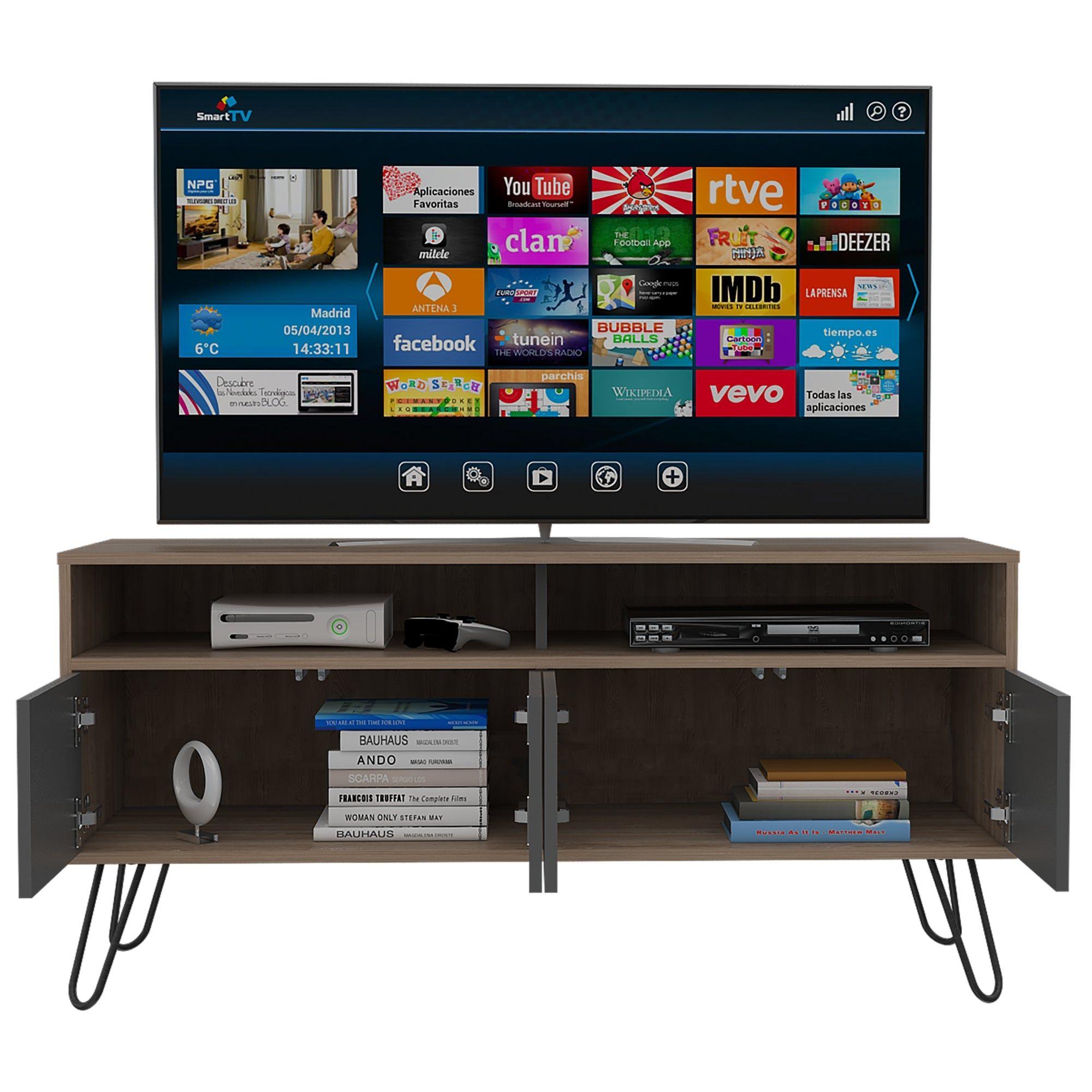 RACK TV  55" CON 2 REPISAS Y 4 PUERTAS CAFÉ CLARO Y GRIS-2
