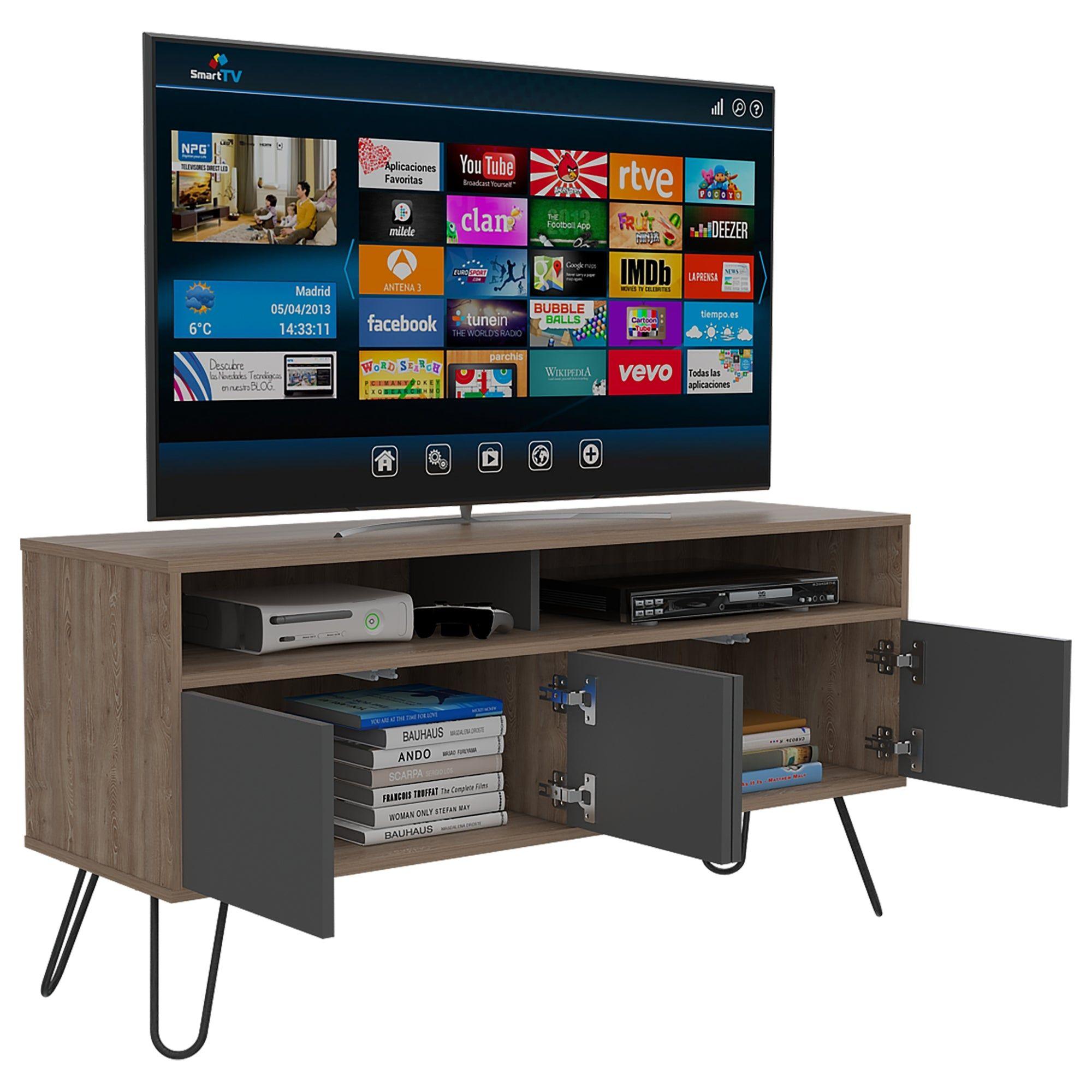 RACK TV  55" CON 2 REPISAS Y 4 PUERTAS CAFÉ CLARO Y GRIS-3