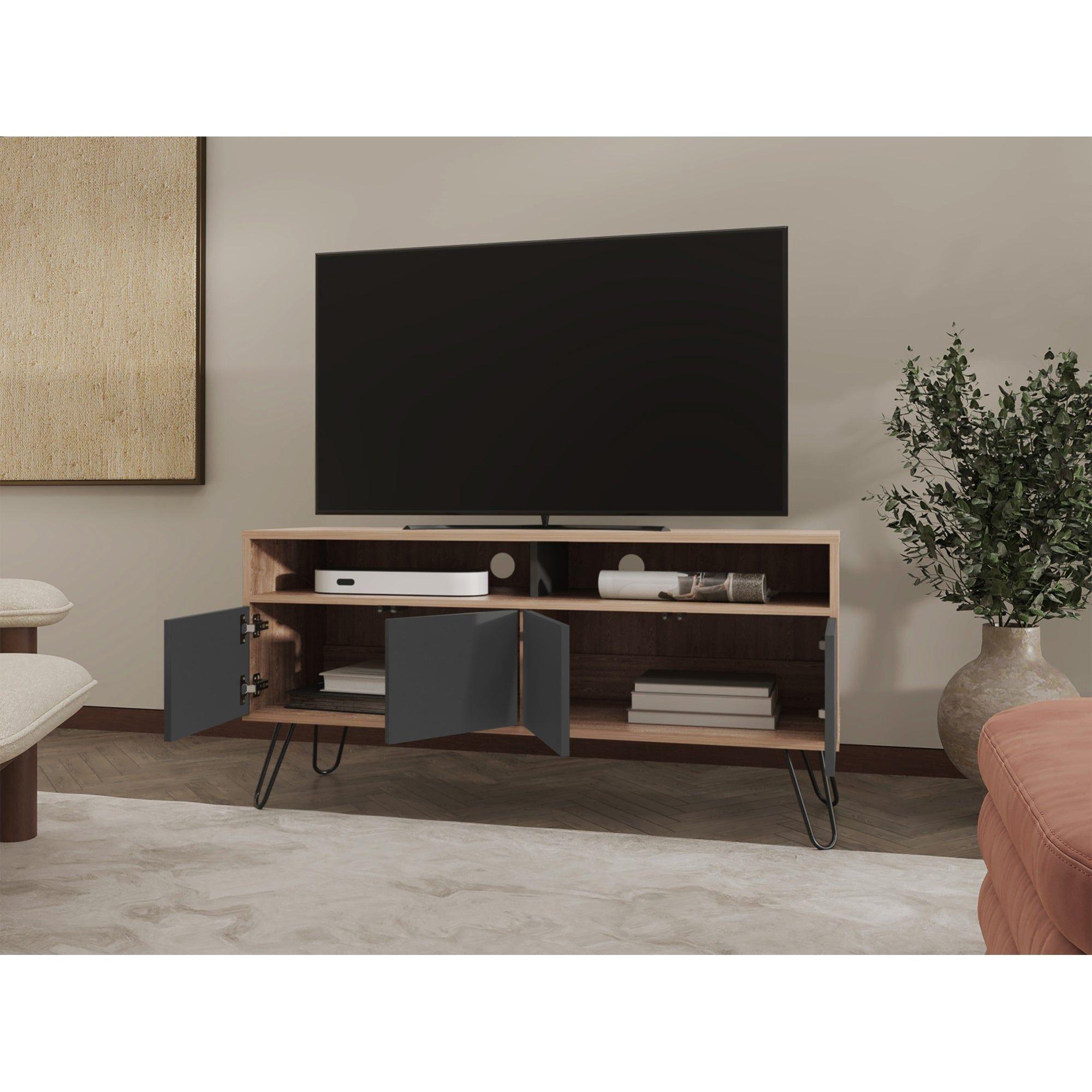 RACK TV  55" CON 2 REPISAS Y 4 PUERTAS CAFÉ CLARO Y GRIS-5