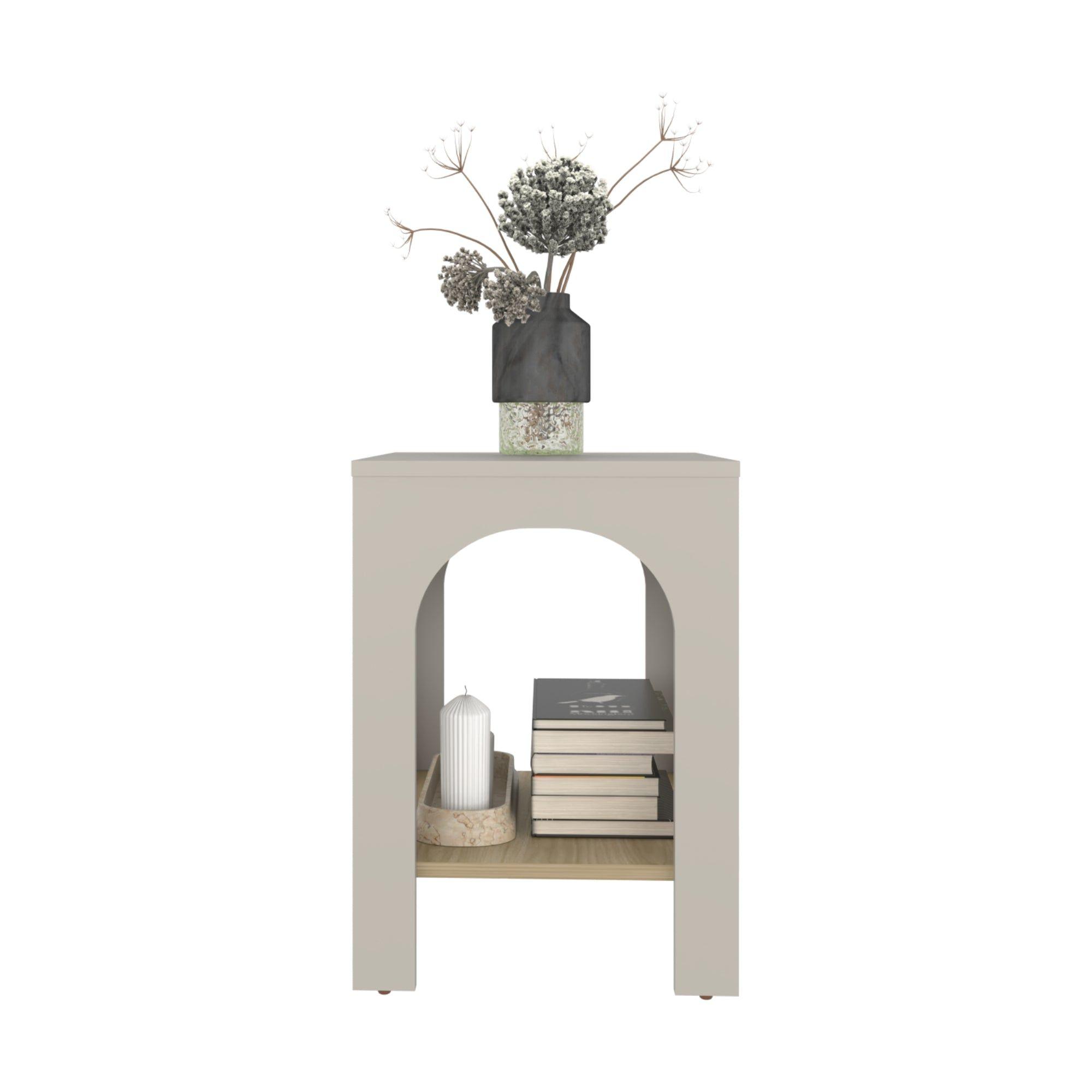Mesa Lateral 52X37,5X37,5 Cm Beige Y Café Claro-2