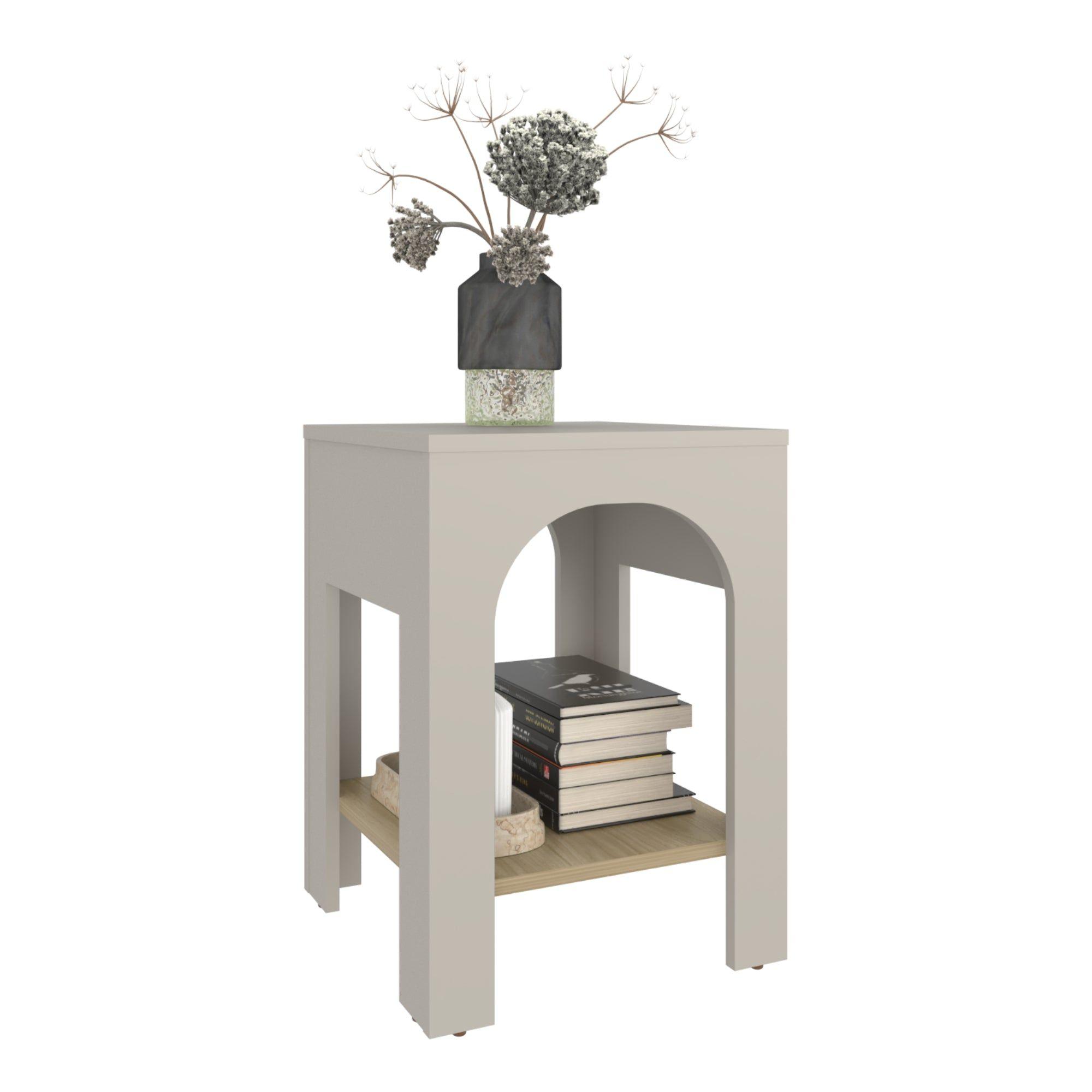 Mesa Lateral 52X37,5X37,5 Cm Beige Y Café Claro-3