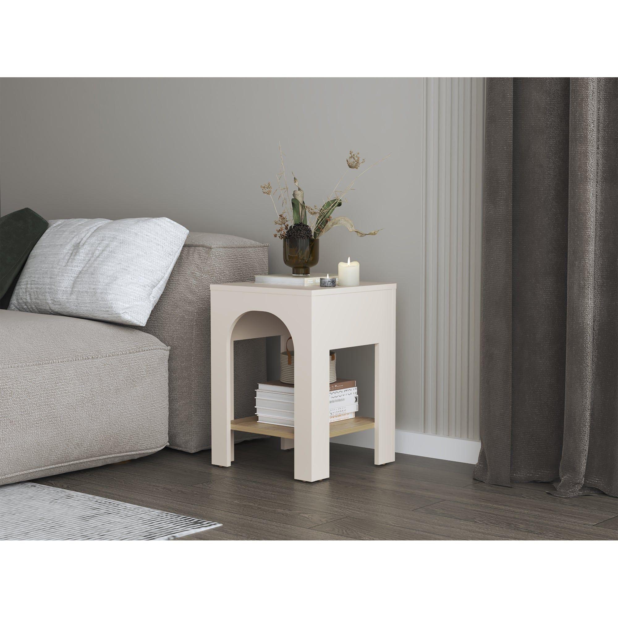 Mesa Lateral 52X37,5X37,5 Cm Beige Y Café Claro-4