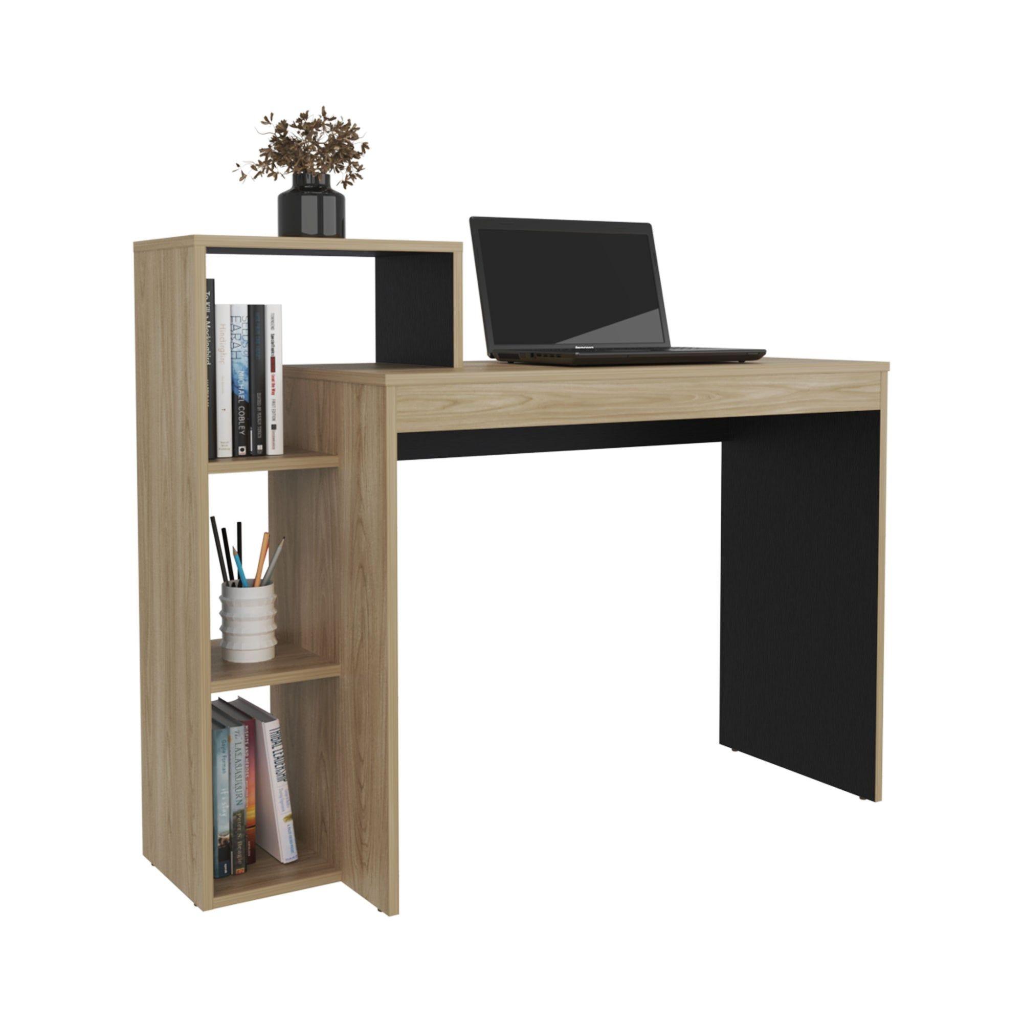 Escritorio Biblioteca 3 Repisas Café Claro Y Negro-3