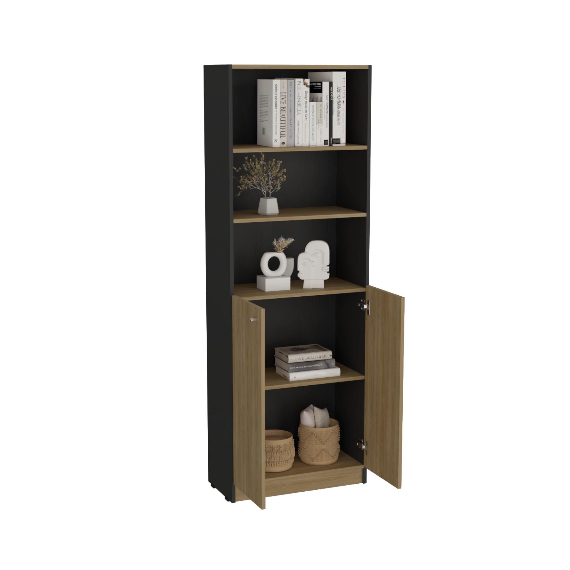 Estante Organizador 2 Puertas 180,6X62,8X29,9 Cm Negro Y Café Claro-2