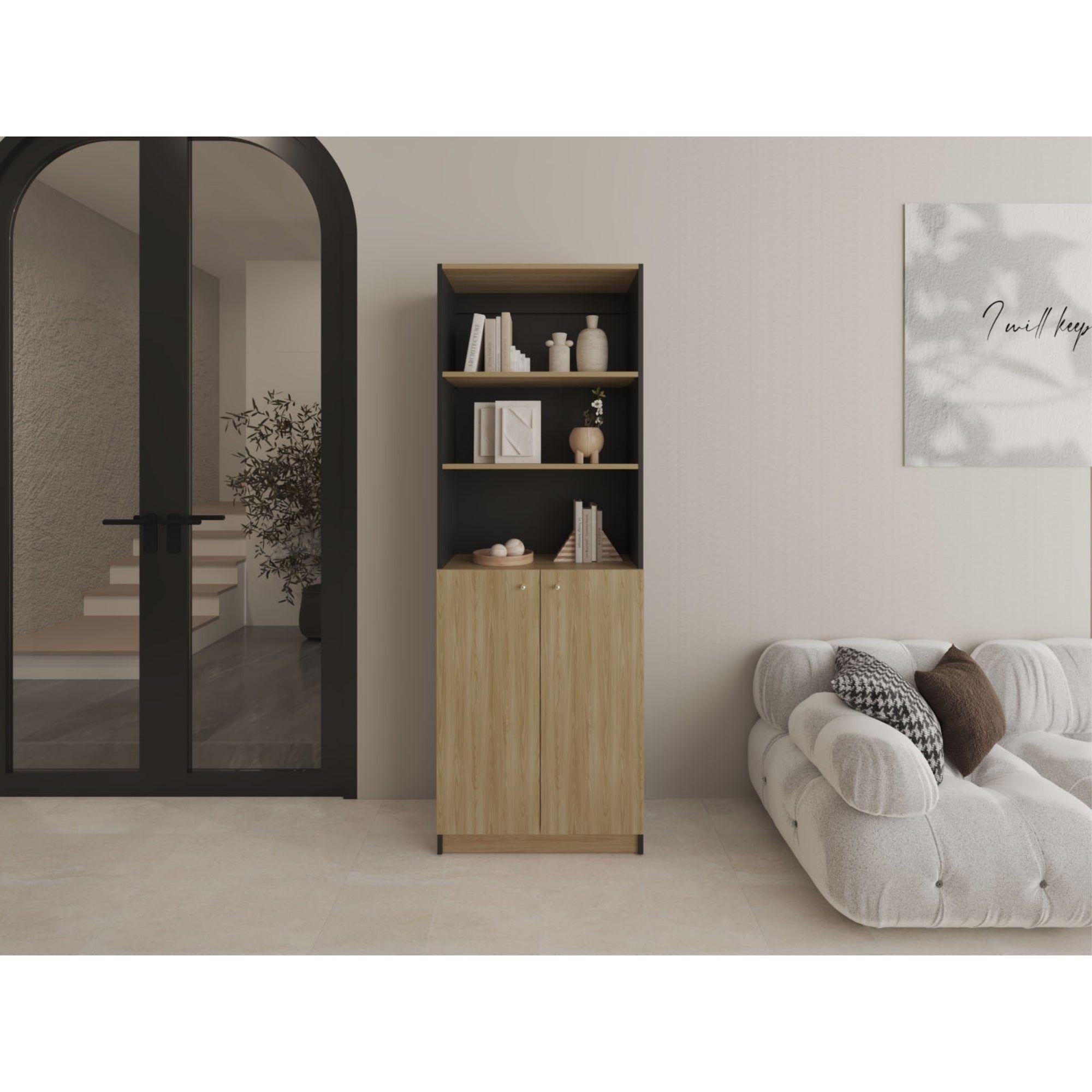 Estante Organizador 2 Puertas 180,6X62,8X29,9 Cm Negro Y Café Claro-4