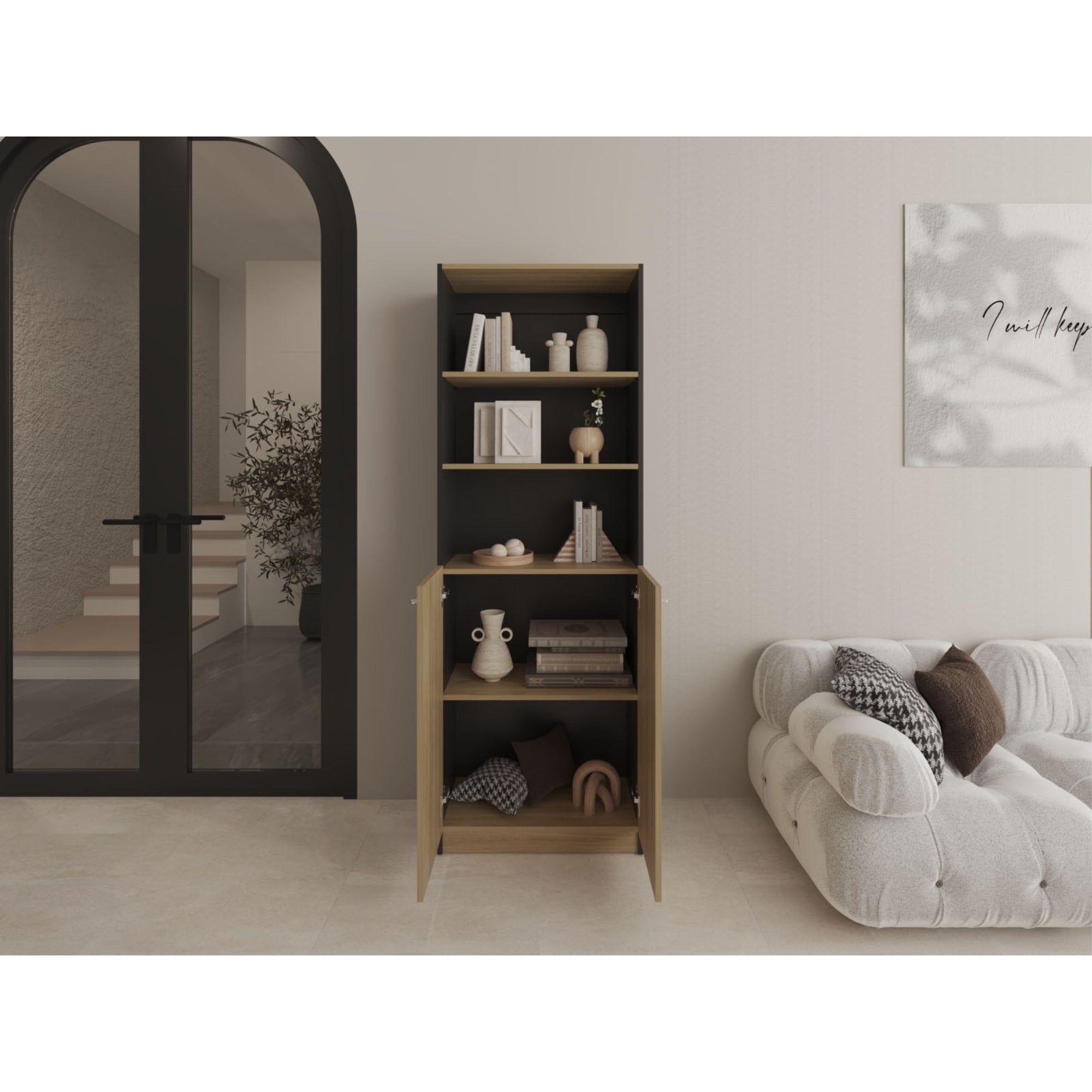 Estante Organizador 2 Puertas 180,6X62,8X29,9 Cm Negro Y Café Claro-5