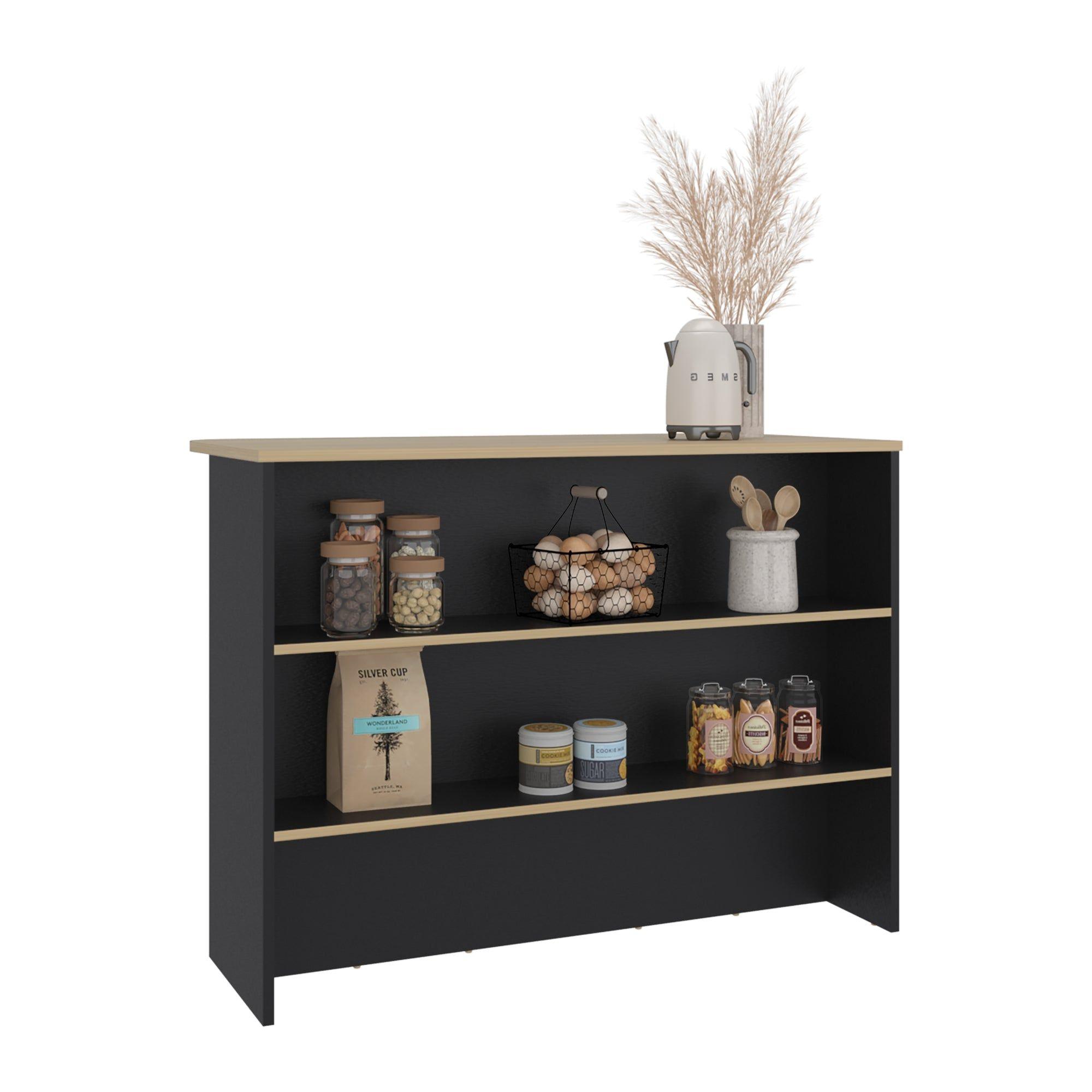 Isla De Cocina Auxiliar  90X120X60 Cm Negro Y Café Claro-2