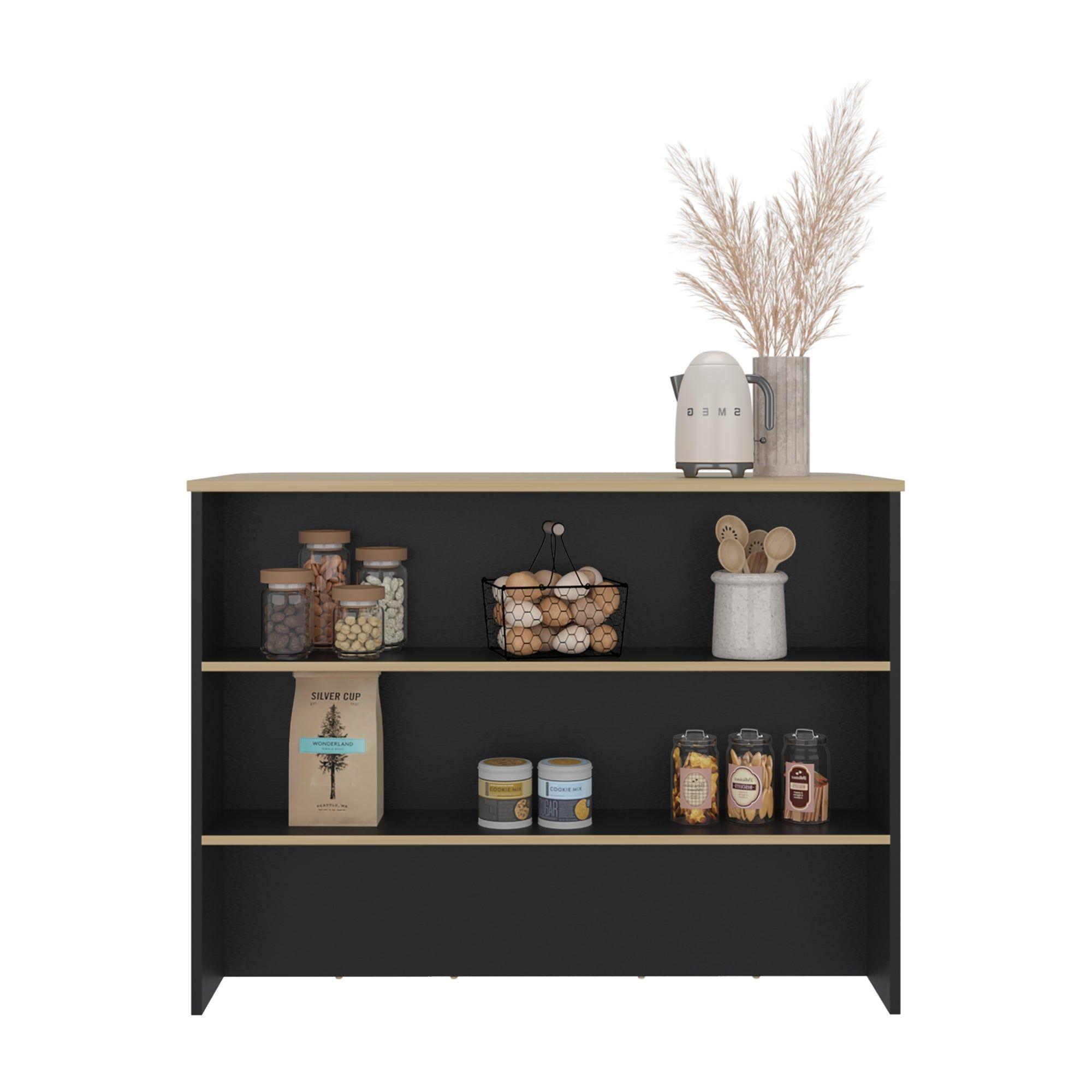 Isla De Cocina Auxiliar  90X120X60 Cm Negro Y Café Claro-3