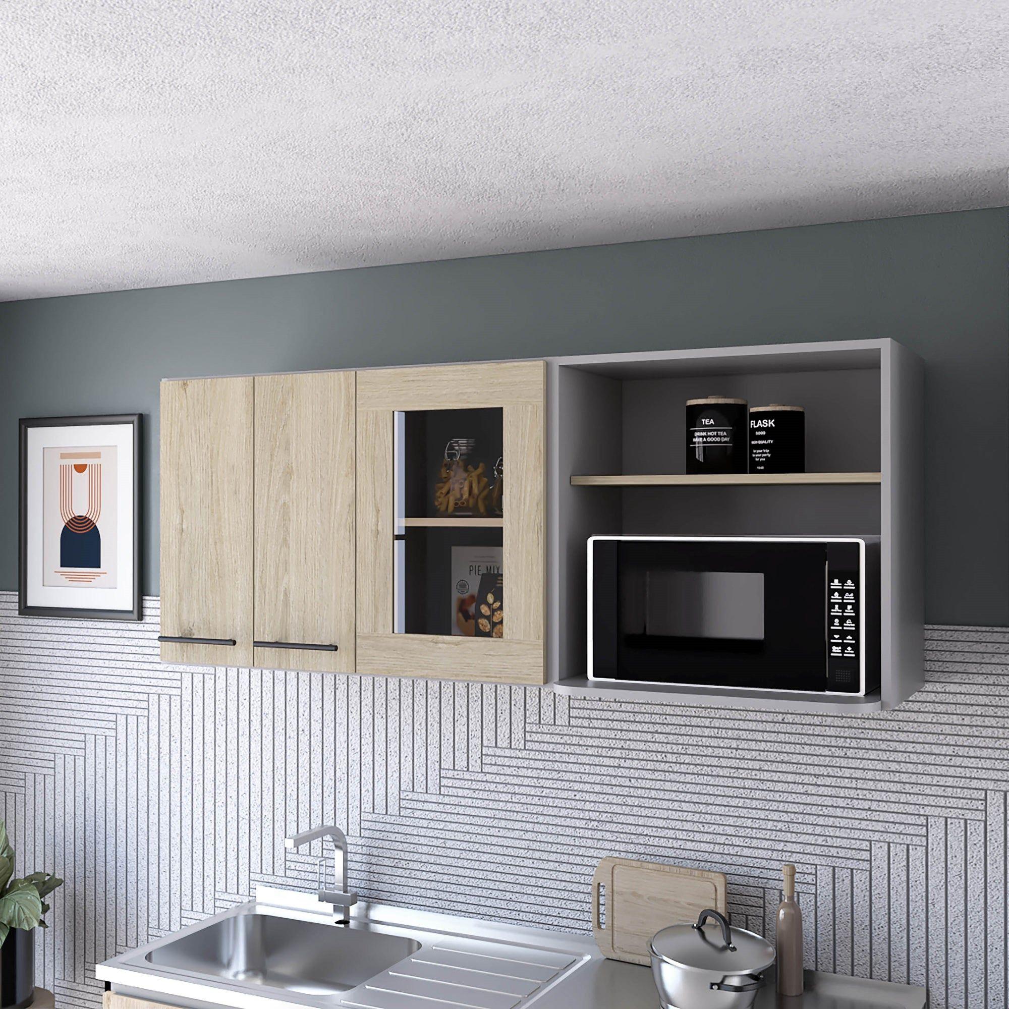 MUEBLE MURAL CON CAPACIDAD PARA MICROONDAS 3 PUERTAS FM-003G GRIS-4