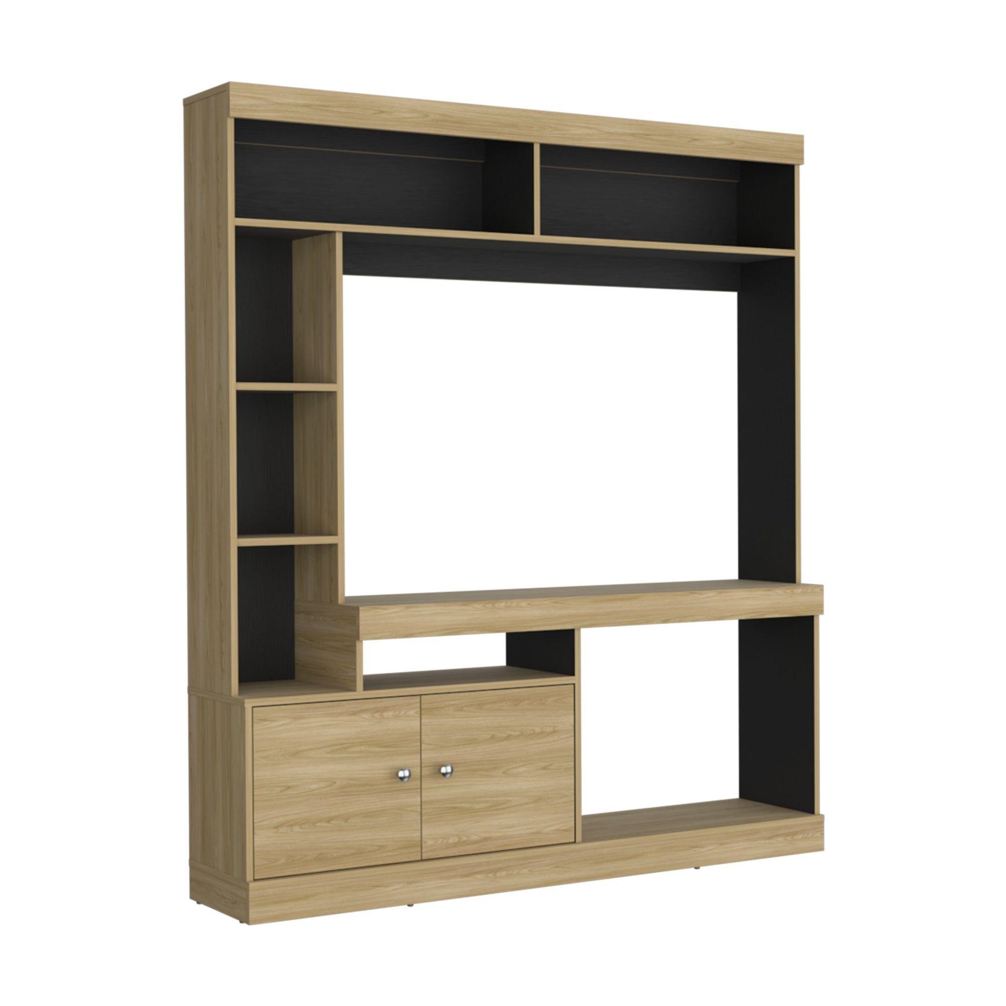 Estante Tv 65" 180,6X180X30,3 Cm Café Claro Y Negro-0