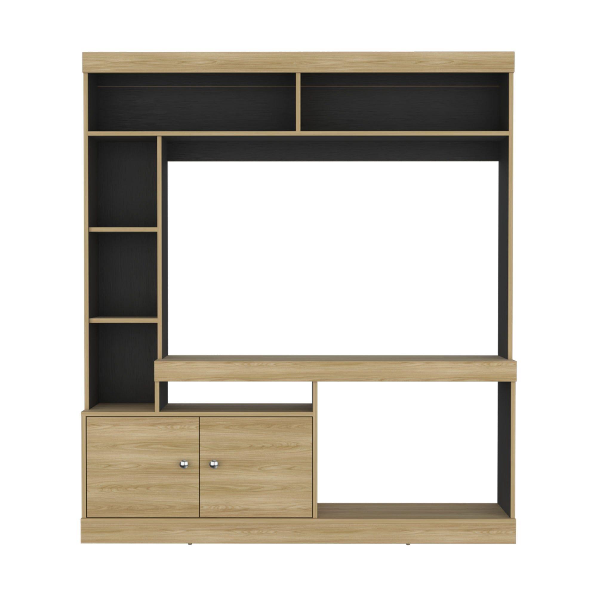 Estante Tv 65" 180,6X180X30,3 Cm Café Claro Y Negro-1
