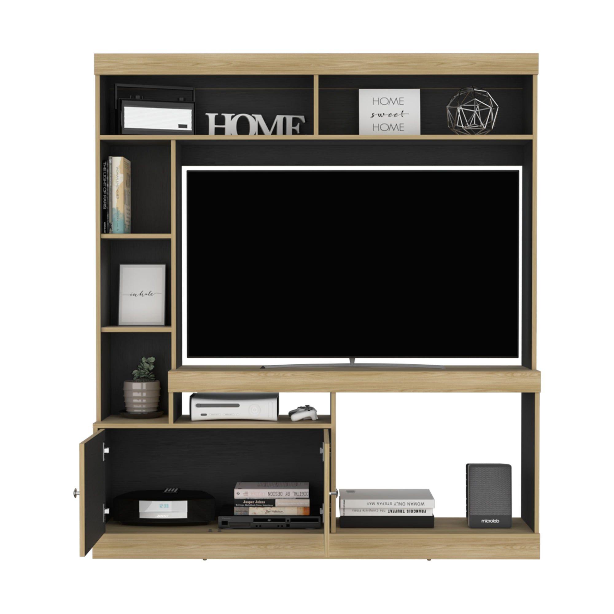 Estante Tv 65" 180,6X180X30,3 Cm Café Claro Y Negro-2